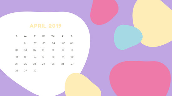 Monthly Calendar Template April 2019 pastel abstract shapes
