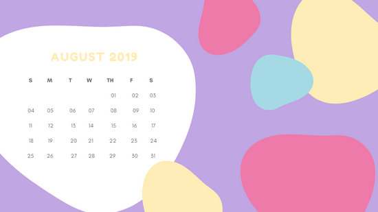 Monthly Calendar Template August 2019 pastel abstract shapes