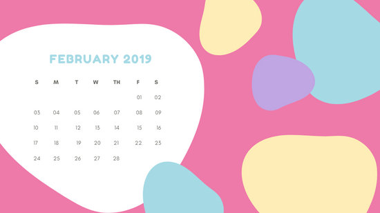 Monthly Calendar Template February 2019 pastel abstract shapes