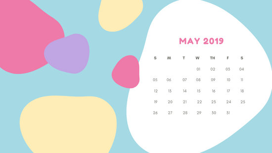 Monthly Calendar Template May 2019 pastel abstract shapes