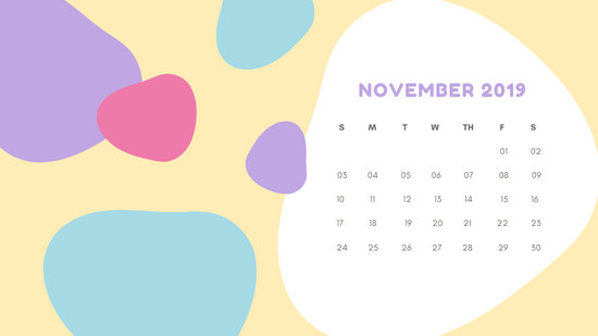Monthly Calendar Template November 2019 pastel abstract shapes