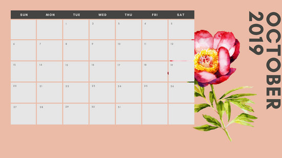 October 2019 Calendar Template multicoloured pastel flowers simple