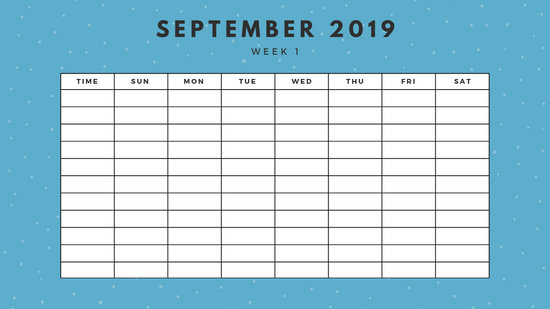 September 2019 Weekly Calendar Template yellow sprinkles and dots