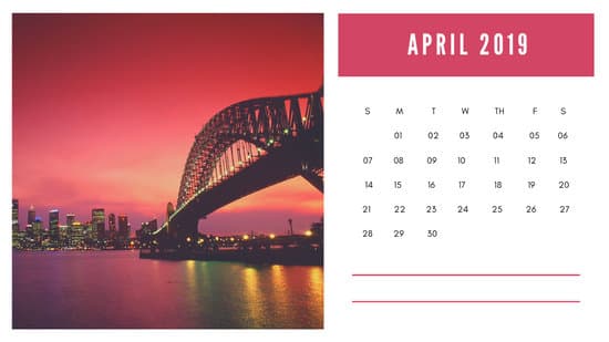 sunset colors Free April 2019 Photo Calendar Template