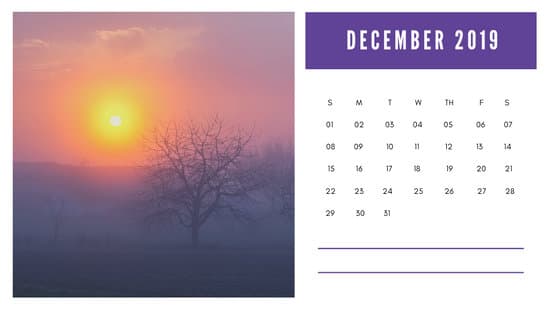 sunset colors Free December 2019 Photo Calendar Template