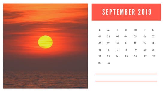 sunset colors Free September 2019 Photo Calendar Template