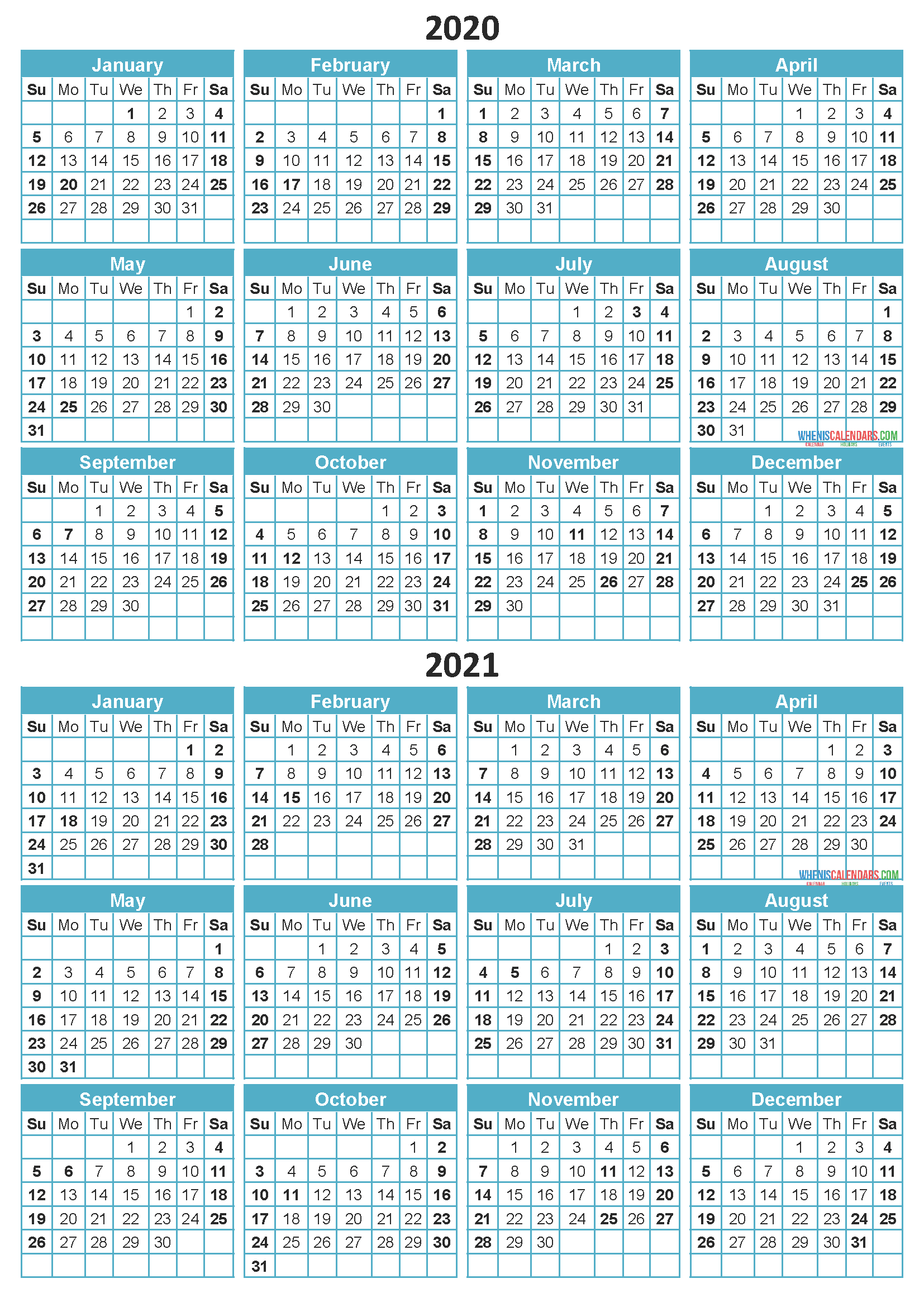 Free Printable 2020 and 2021 Calendar with Holidays PDF, Word