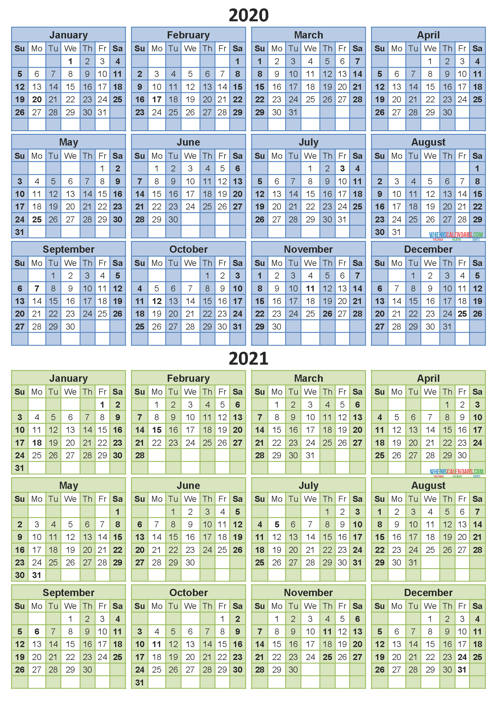 2 Year Calendar Printable 2020 2021 Word, PDF, Image ...