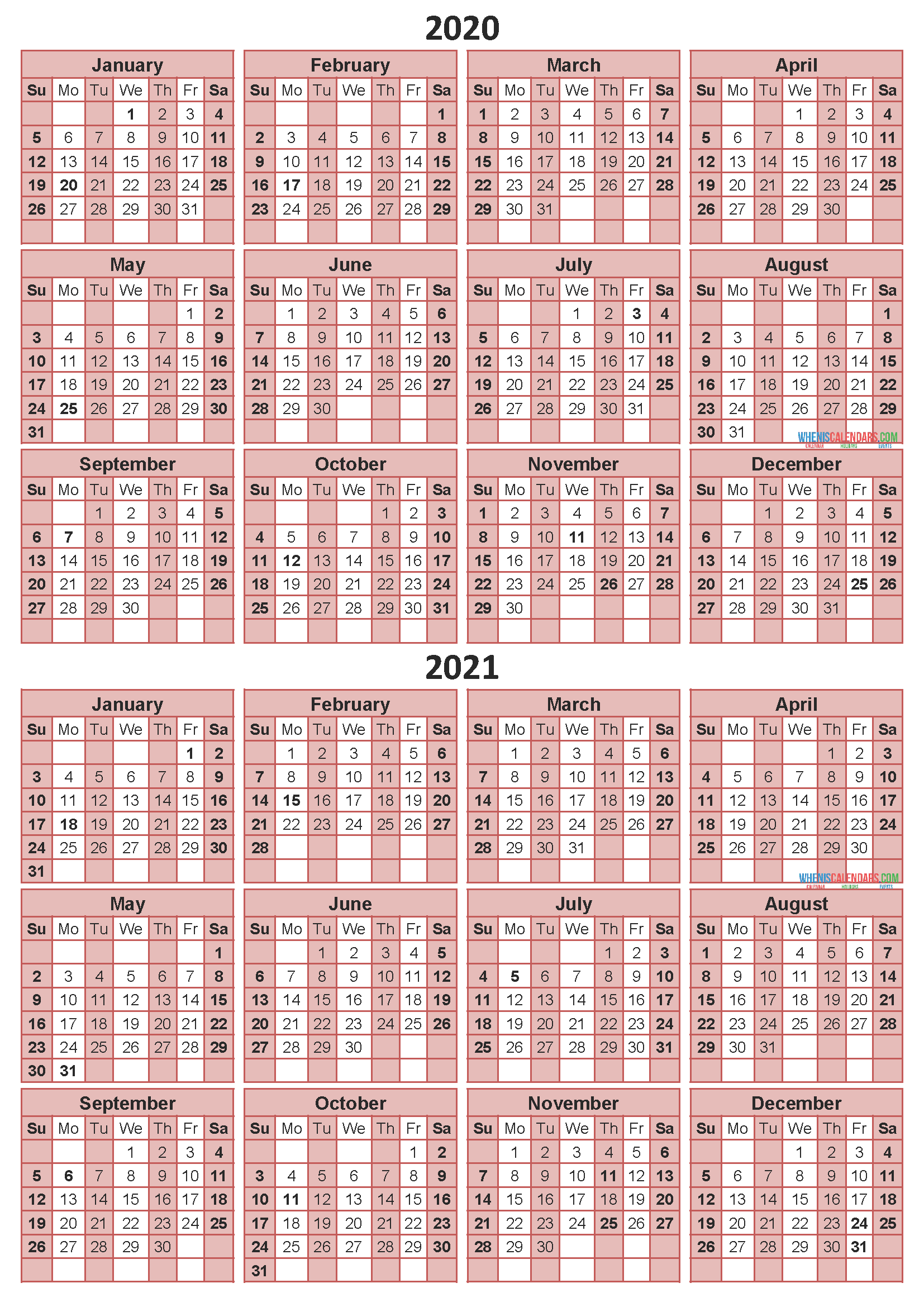 Free Printable 2020 2021 Calendar with Holidays PDF, Word
