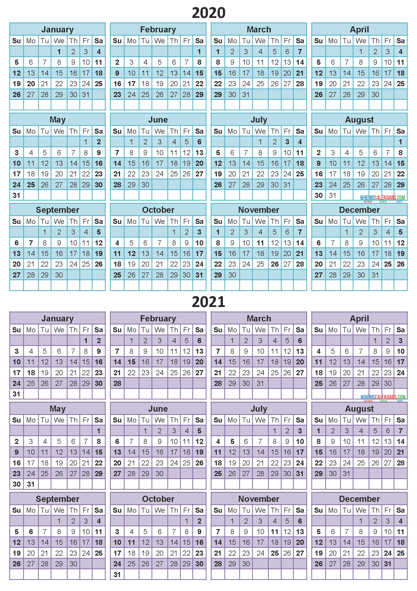 Free Printable 2020 and 2021 Calendar with Holidays PDF, Word