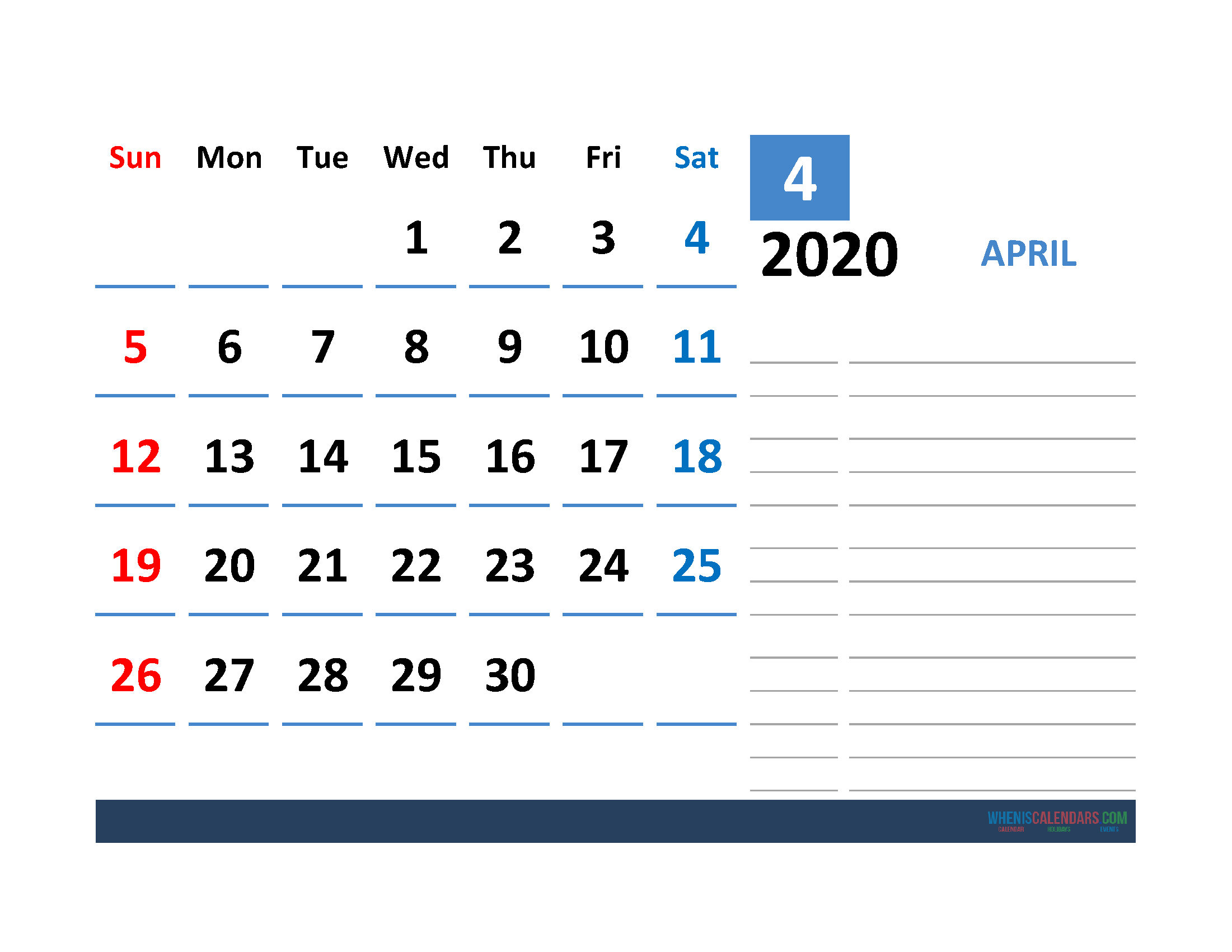Printable Calendar Template April 2020 Calendar with Holidays