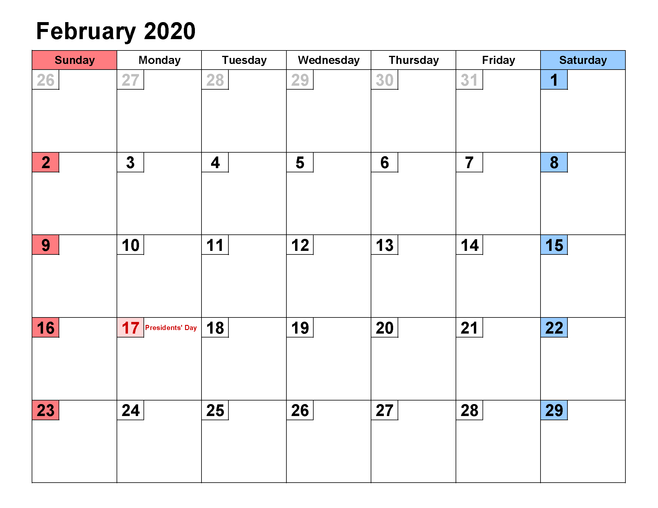 Printable Calendar Template February 2020 Calendar small numerals
