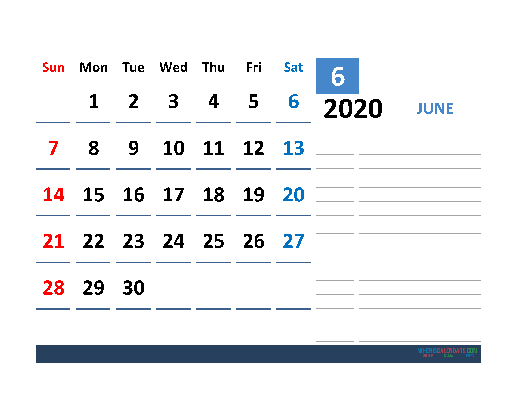 Printable Calendar Template June 2020 Calendar with Holidays