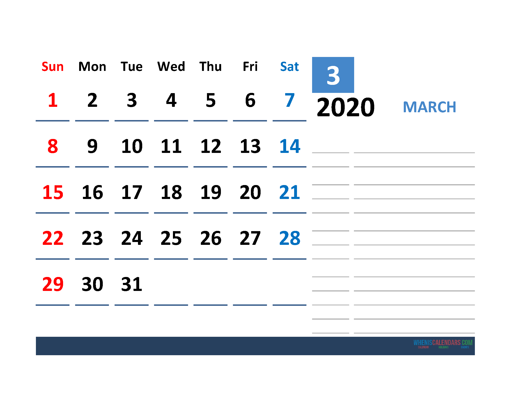 Printable Calendar Template March 2020 Calendar with Holidays
