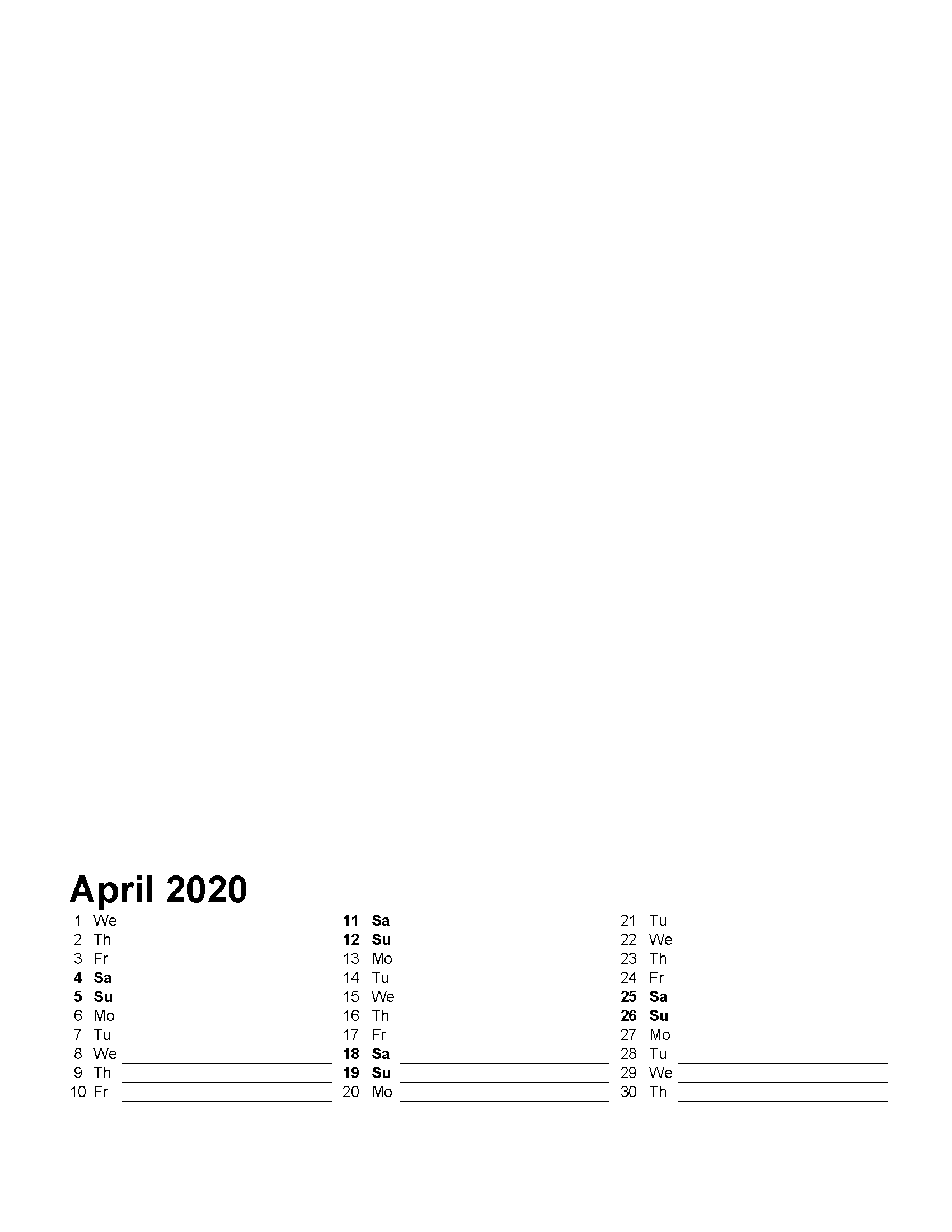 Printable Photo Calendar April 2020 with Holidays Template