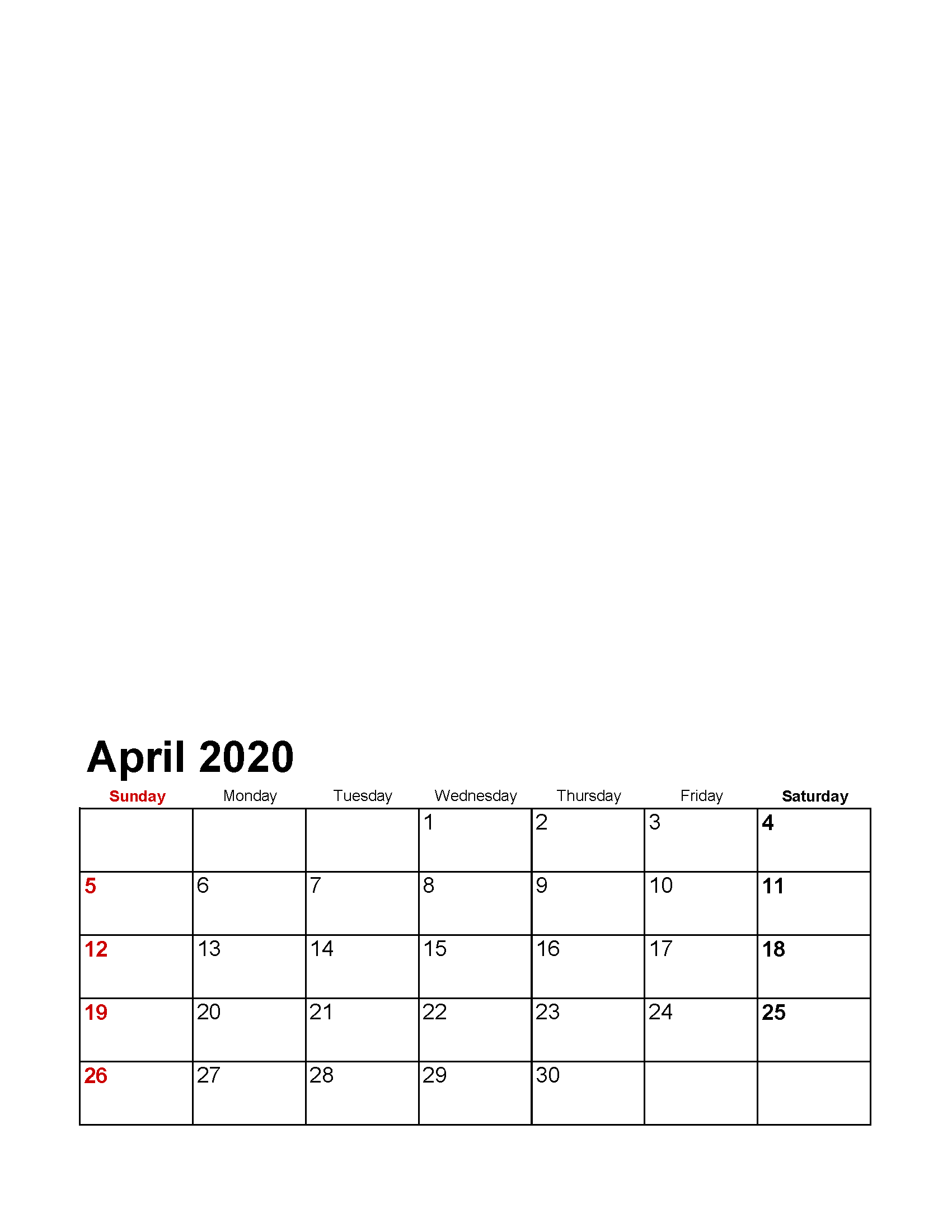 Printable April 2020 Photo Calendar with Holidays Template