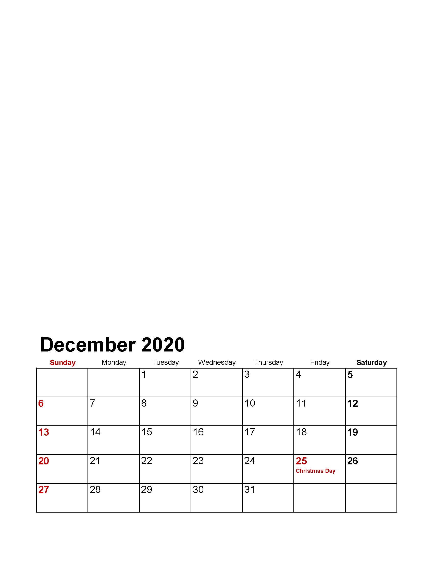 Printable December 2020 Photo Calendar with Holidays Template