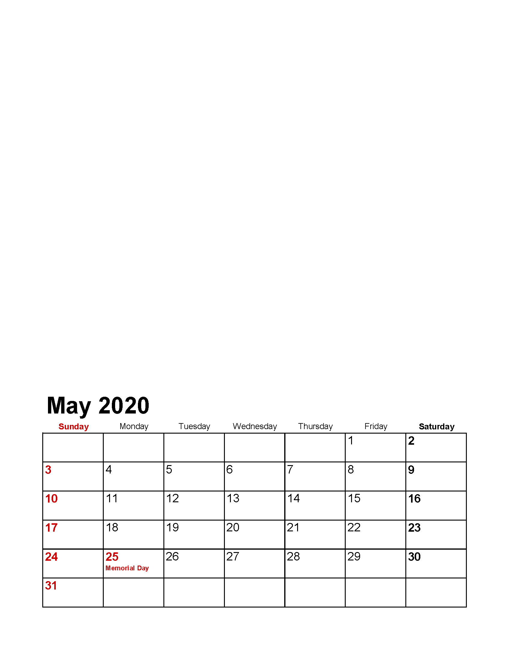 Printable May 2020 Photo Calendar with Holidays Template