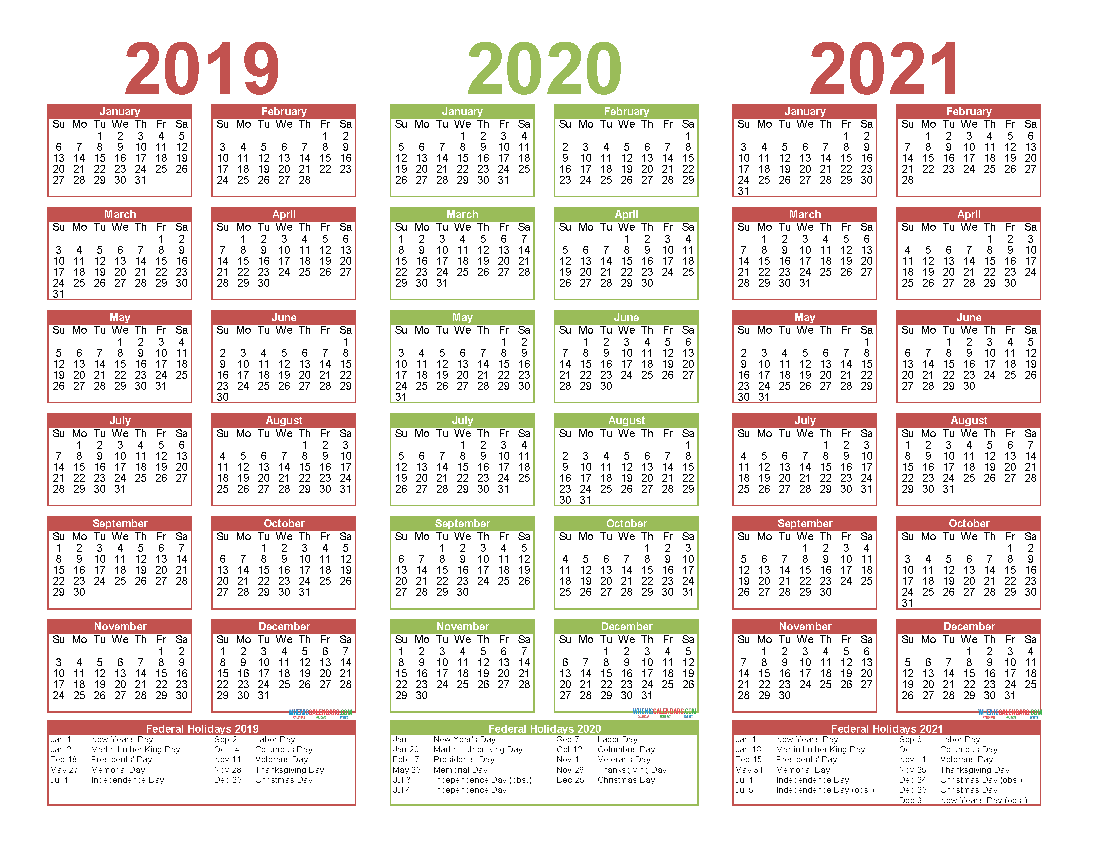 2019 to 2021 3 Year Calendar Printable Free PDF, Word, Image