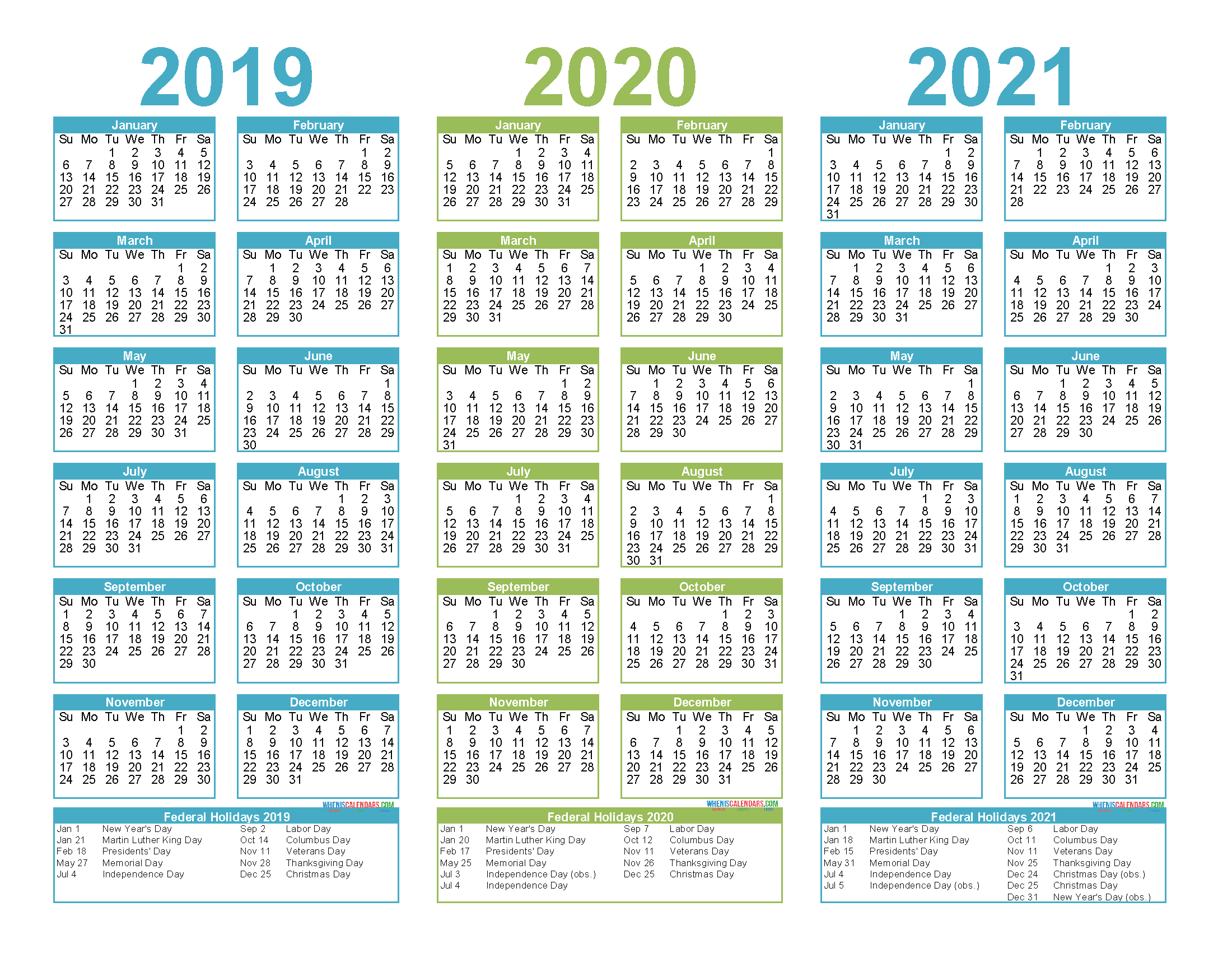 Free Printable 2019 2020 2021 Calendar with Holidays - Free Printable 2020 Monthly Calendar with ...