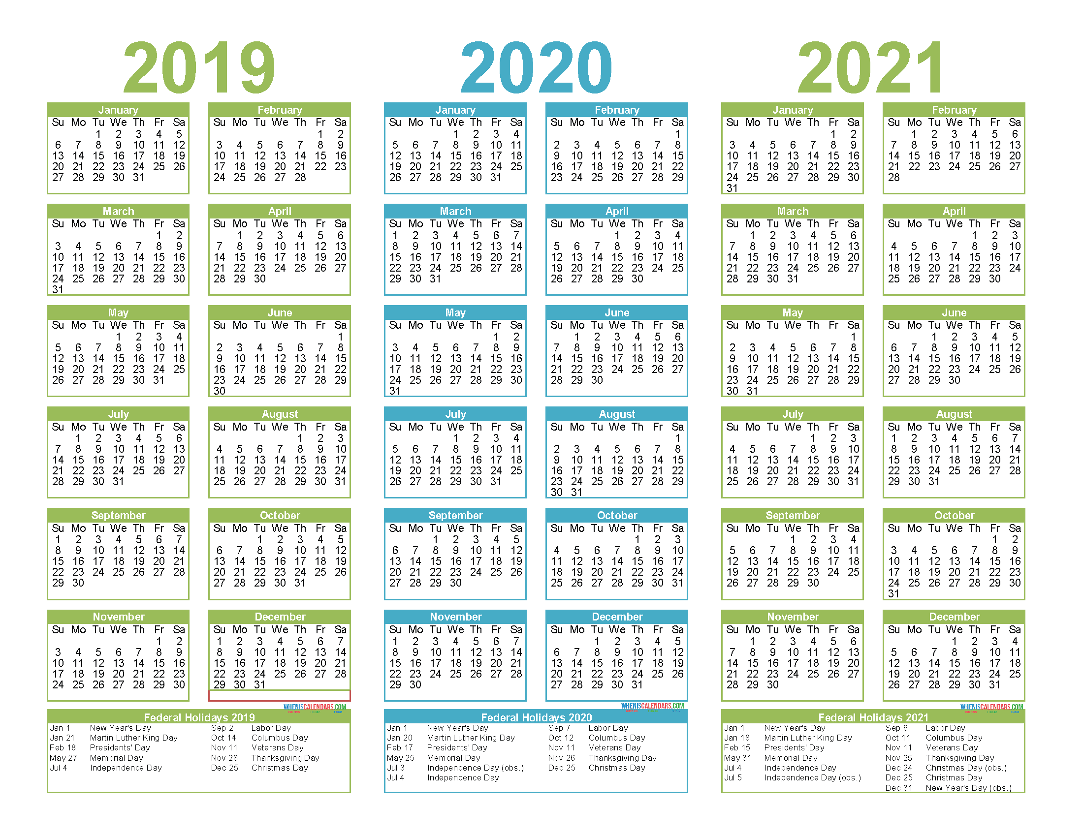 3 Year Calendar Printable 2019 2020 2021 Free Calendar Template