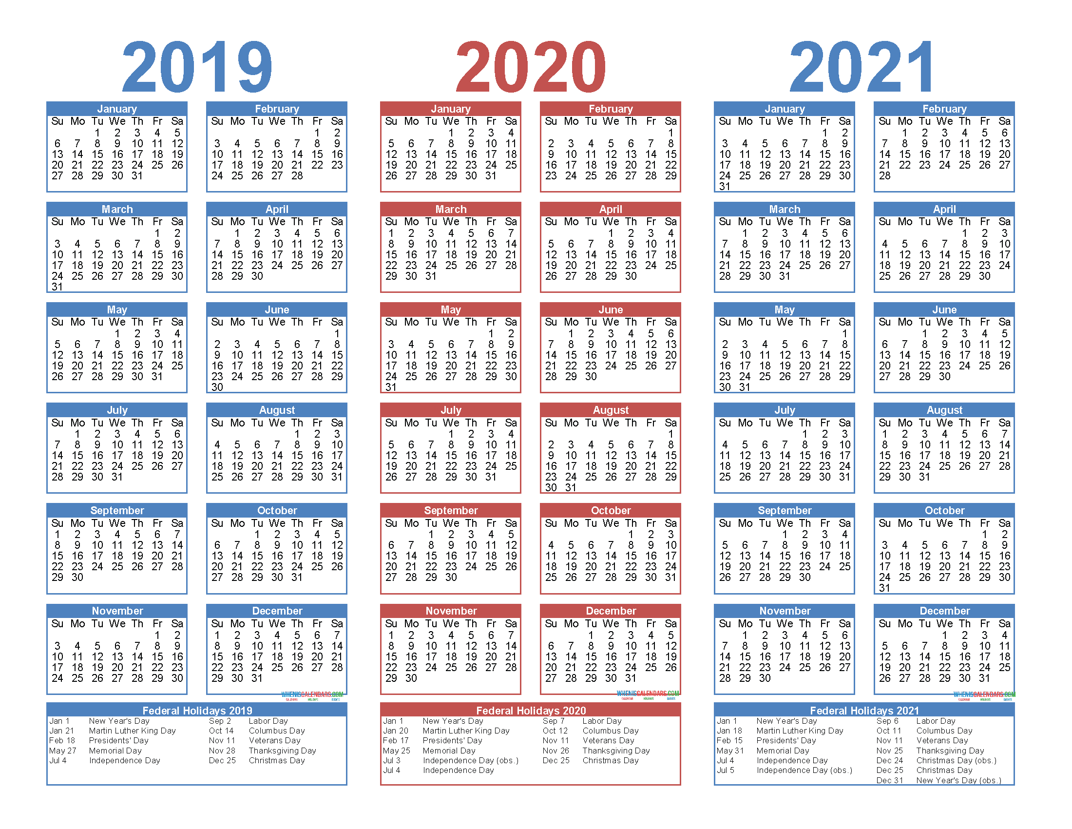 2019 to 2021 3 Year Calendar Printable Free PDF, Word ...