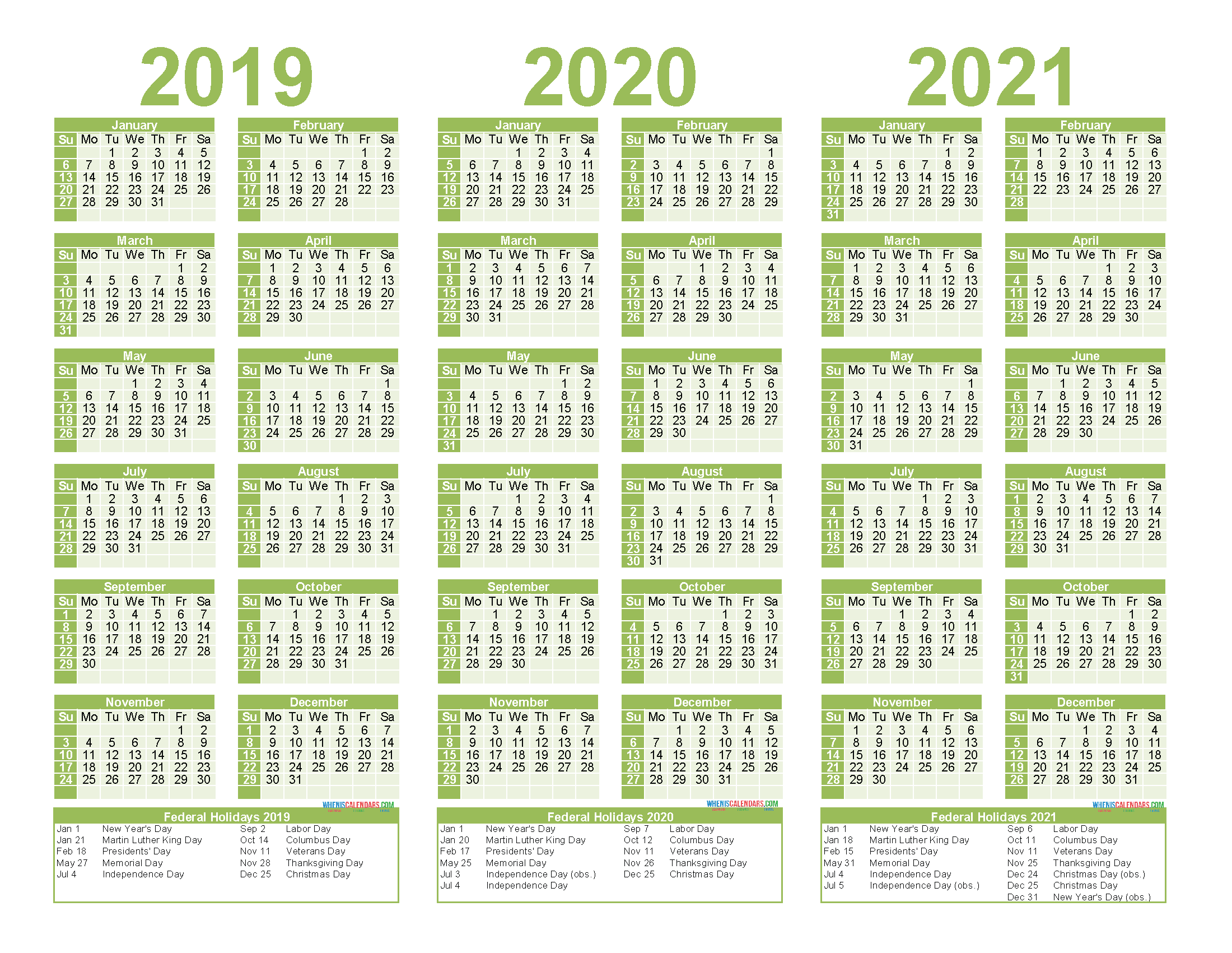 2019 to 2021 Calendar Printable Free PDF, Word, Image