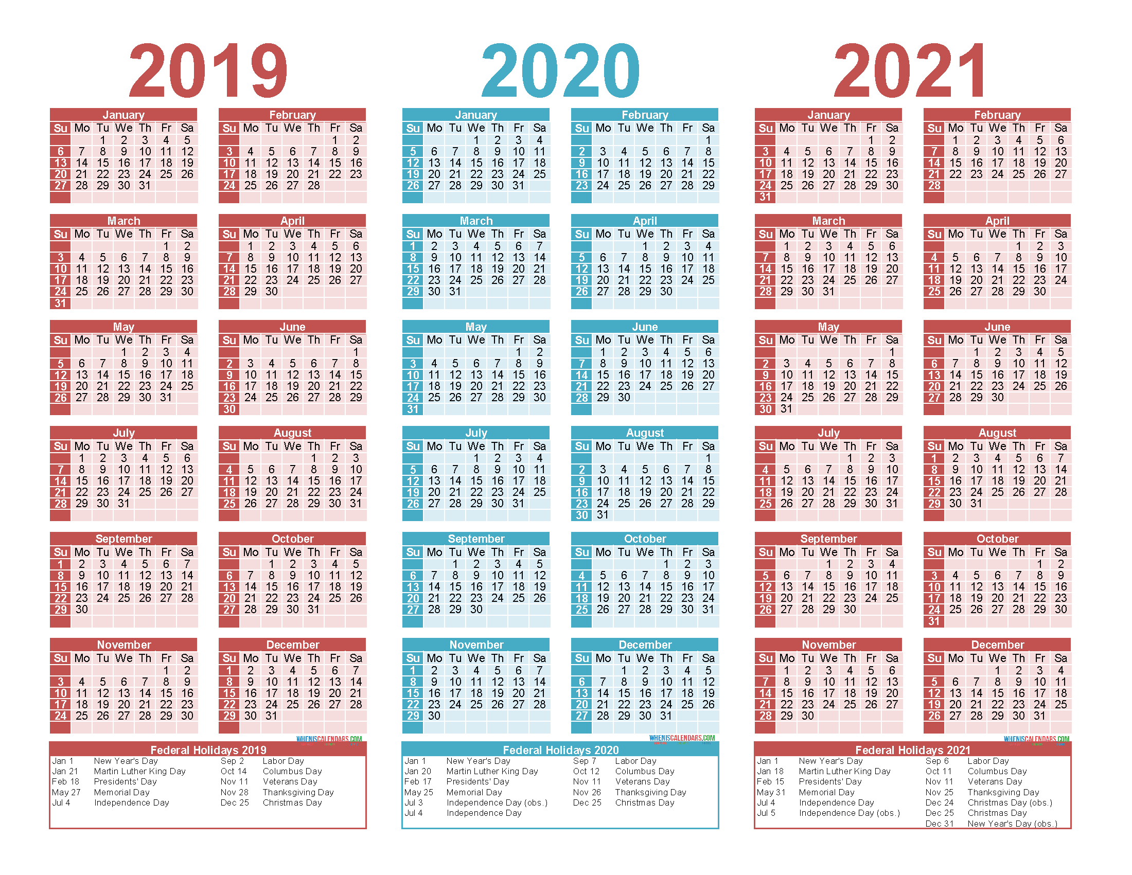 3 Year Calendar Printable 2019 2020 2021 Free Calendar Template