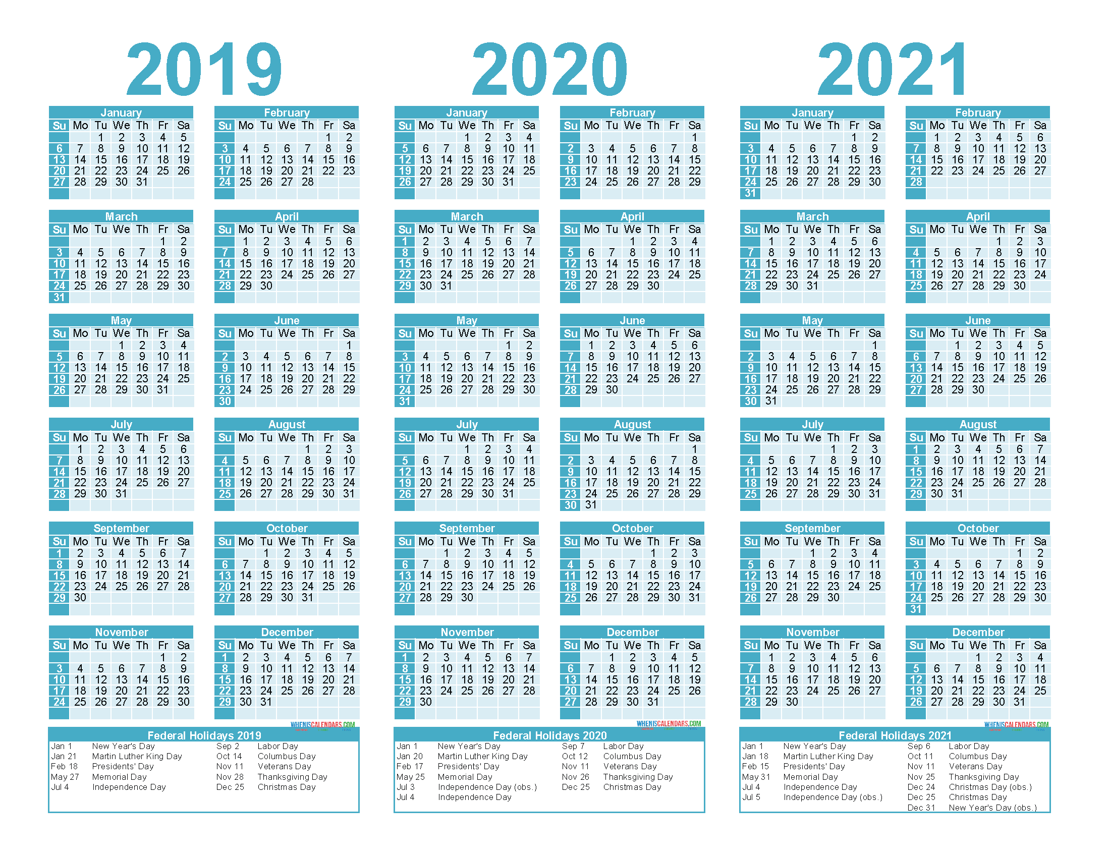 2019 to 2021 Calendar Printable Free PDF, Word, Image