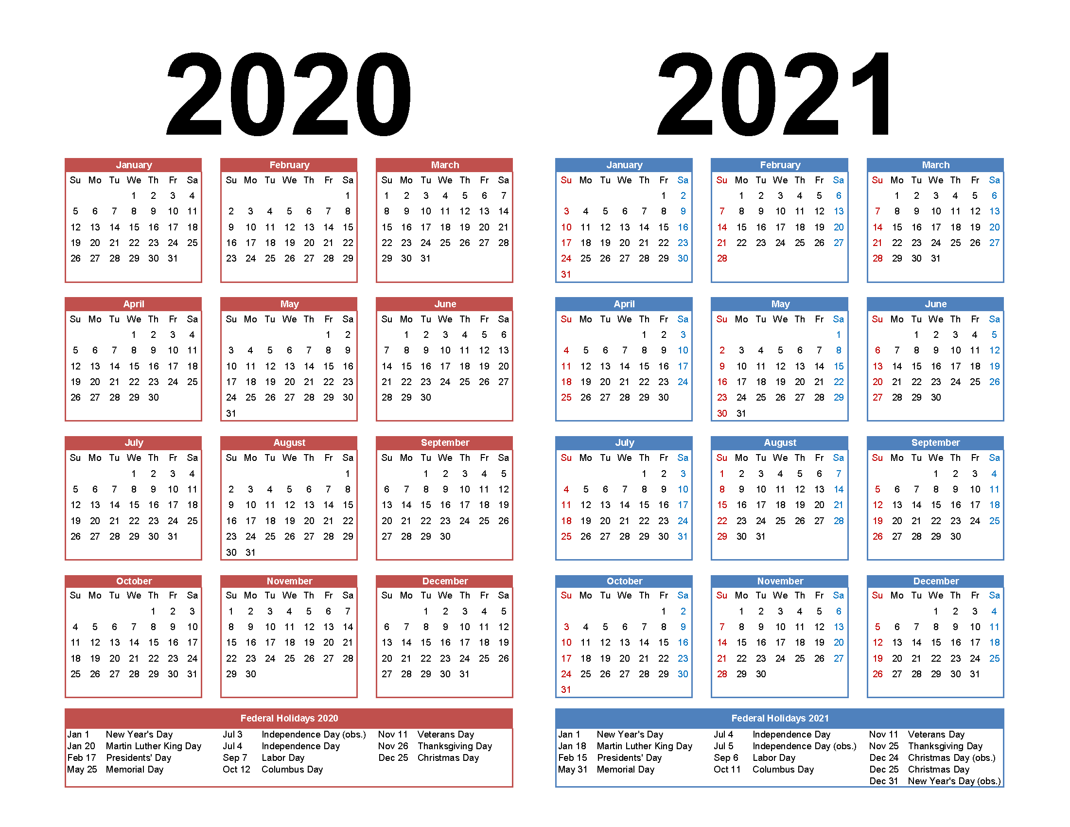 2020 And 2021 Monthly Calendar Printable 2020 and 2021 Monthly Calendar Printable Free Download