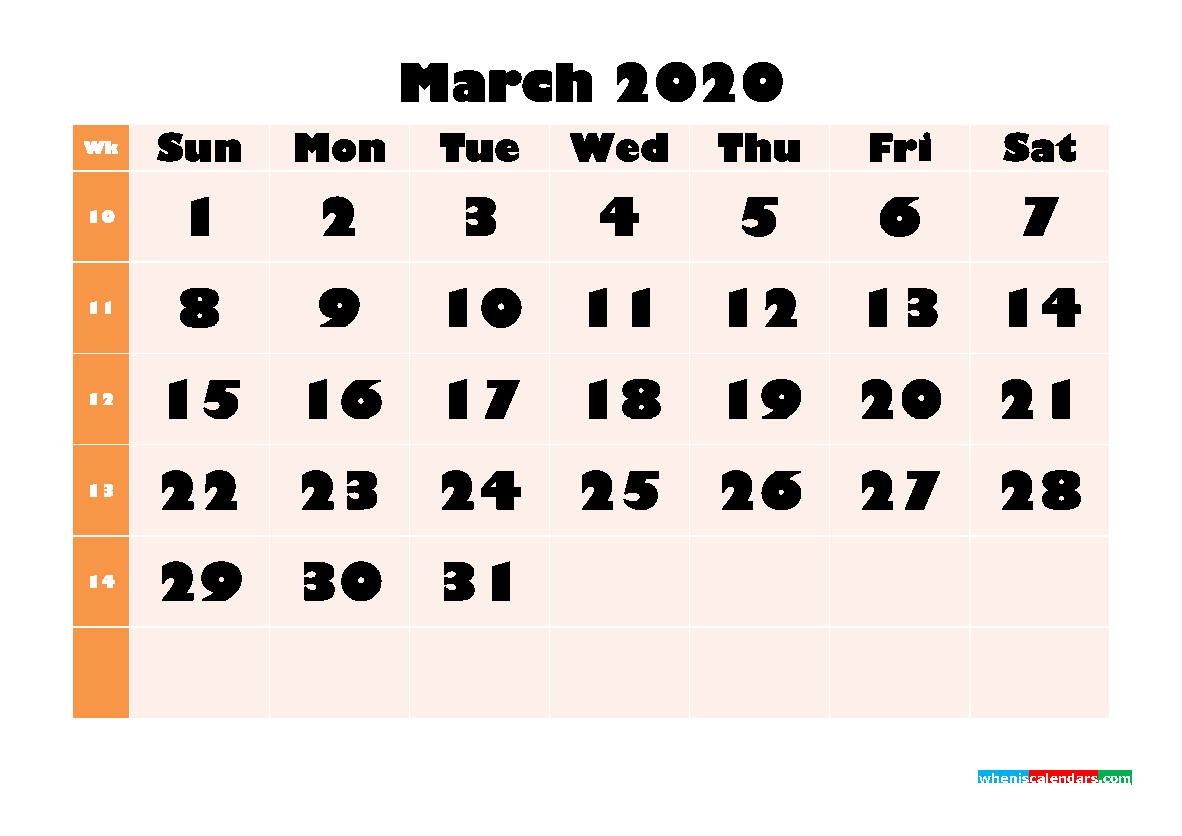 Blank March 2020 Calendar Printable - No.m20b699