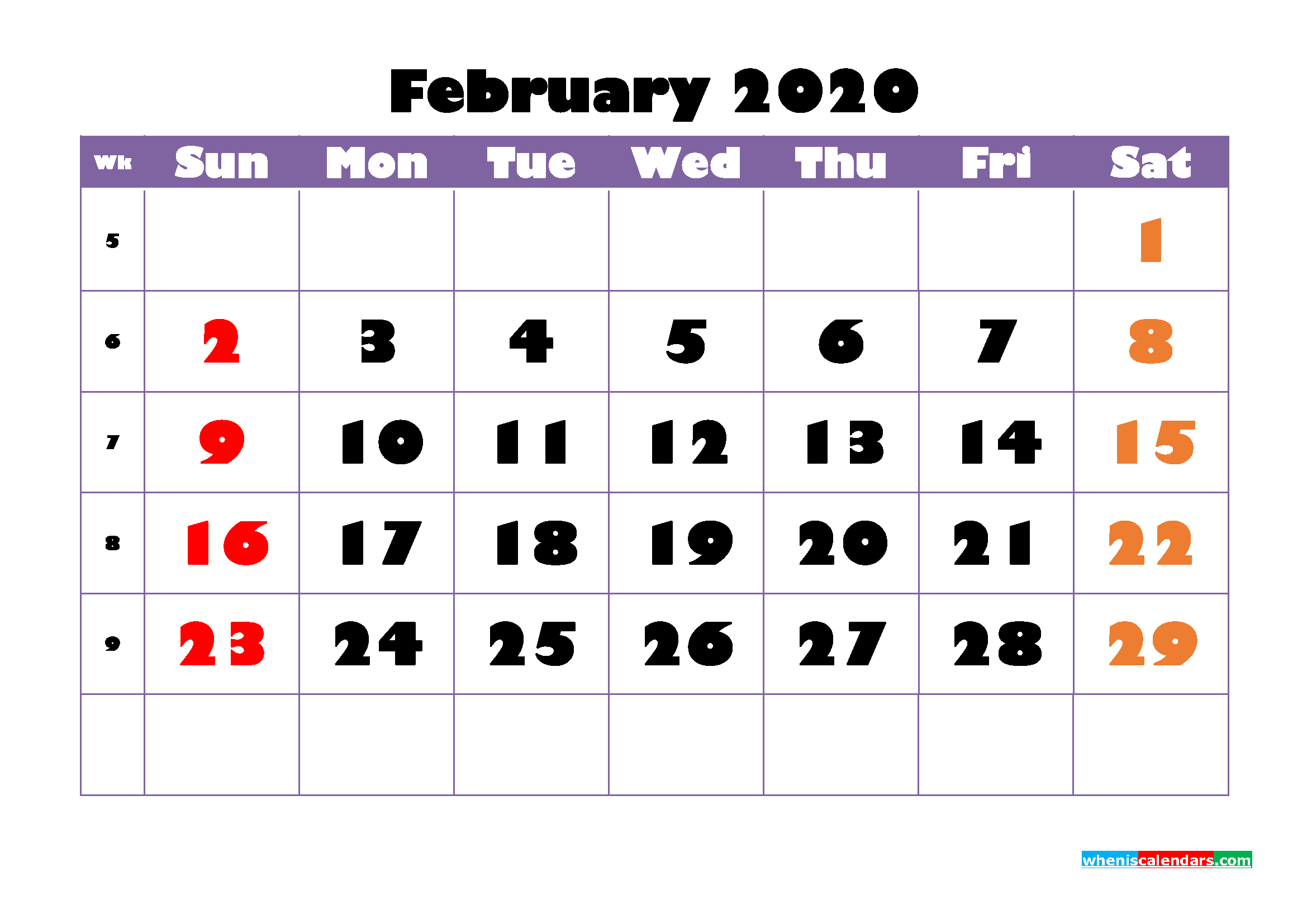 Free Printable February 2020 Calendar - No.m20b746