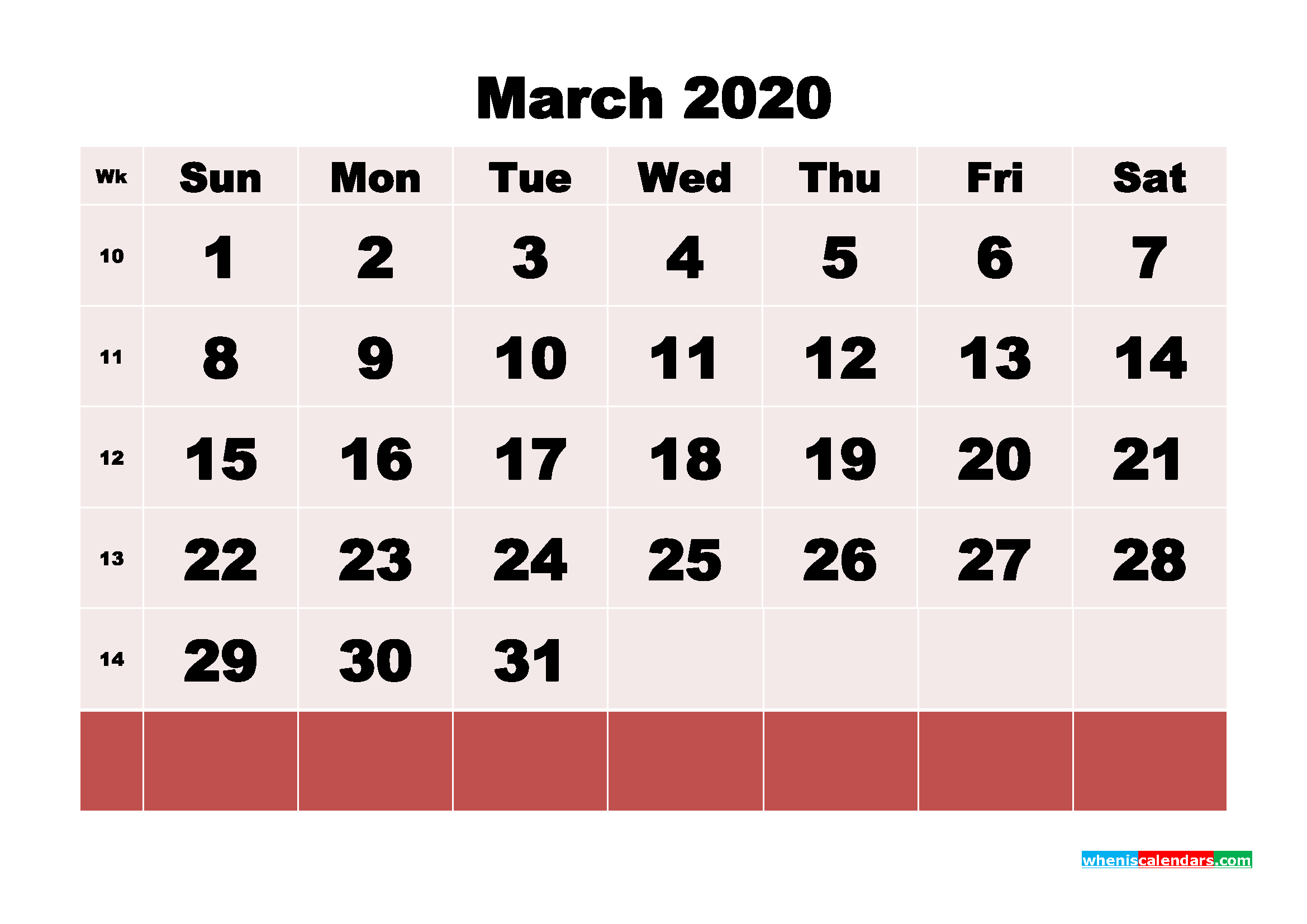 Free Printable March 2020 Calendar - No.m20b99