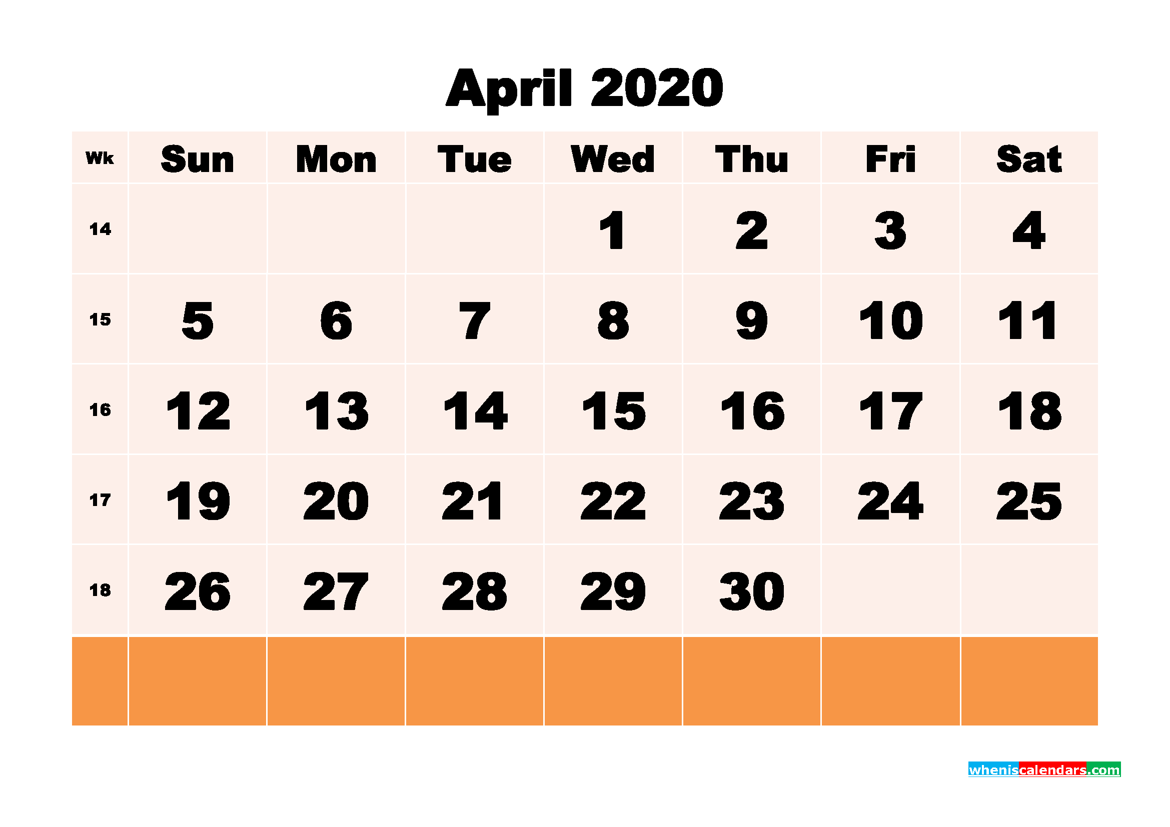 Free Printable Calendar April 2020 PDF, Word - No.m20b148