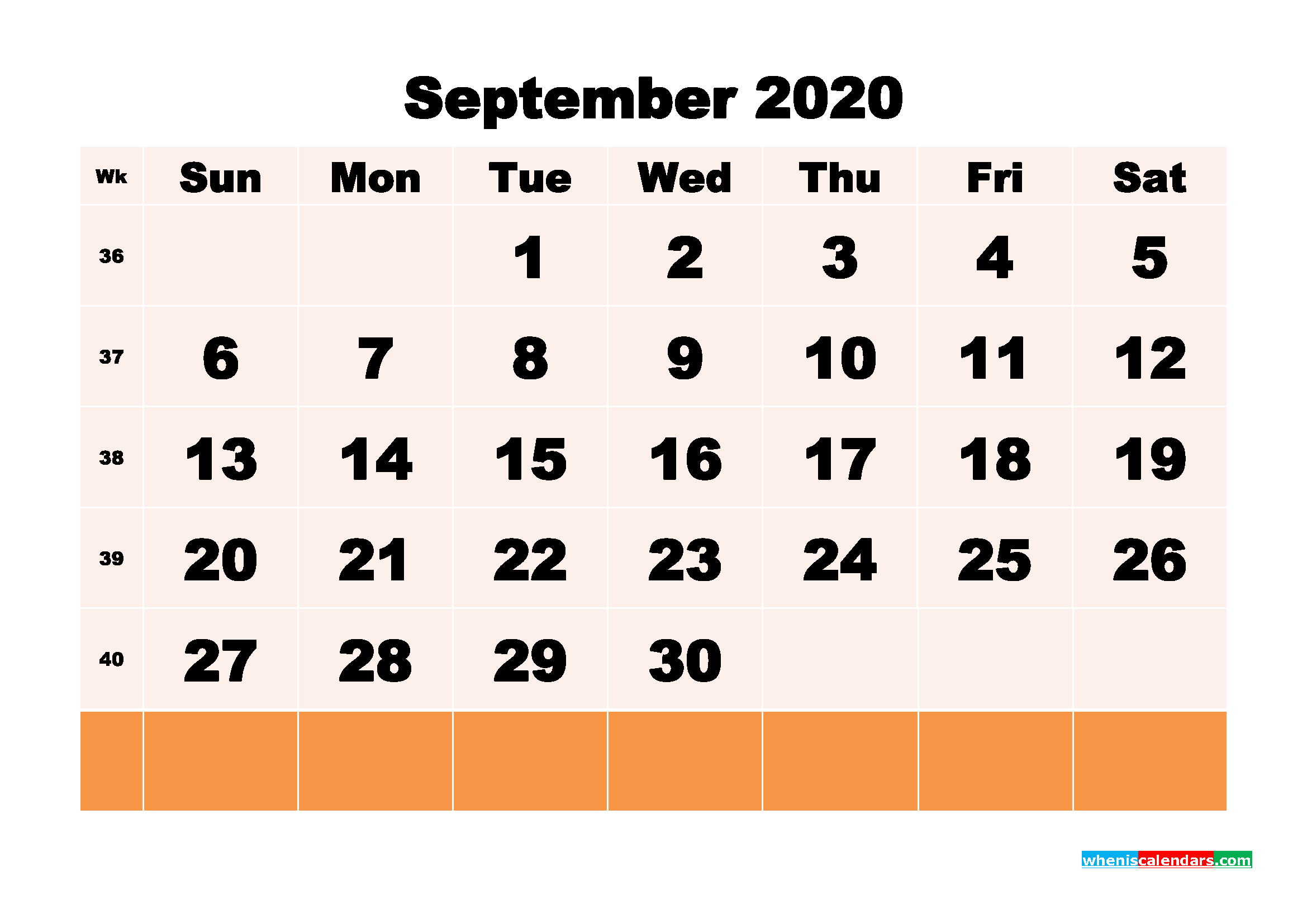 Free Printable Calendar September 2020 PDF, Word - No.m20b153