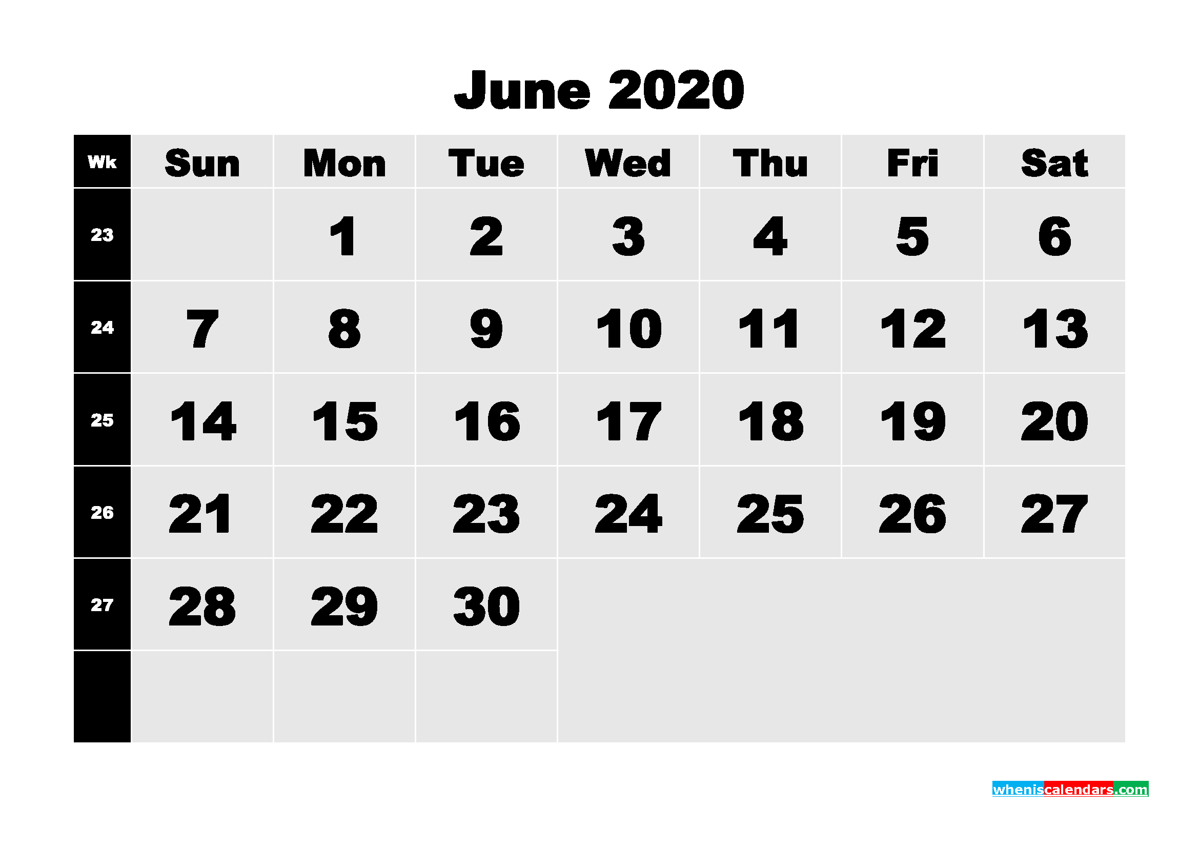 June 2020 Blank Calendar Printable - No.m20b210