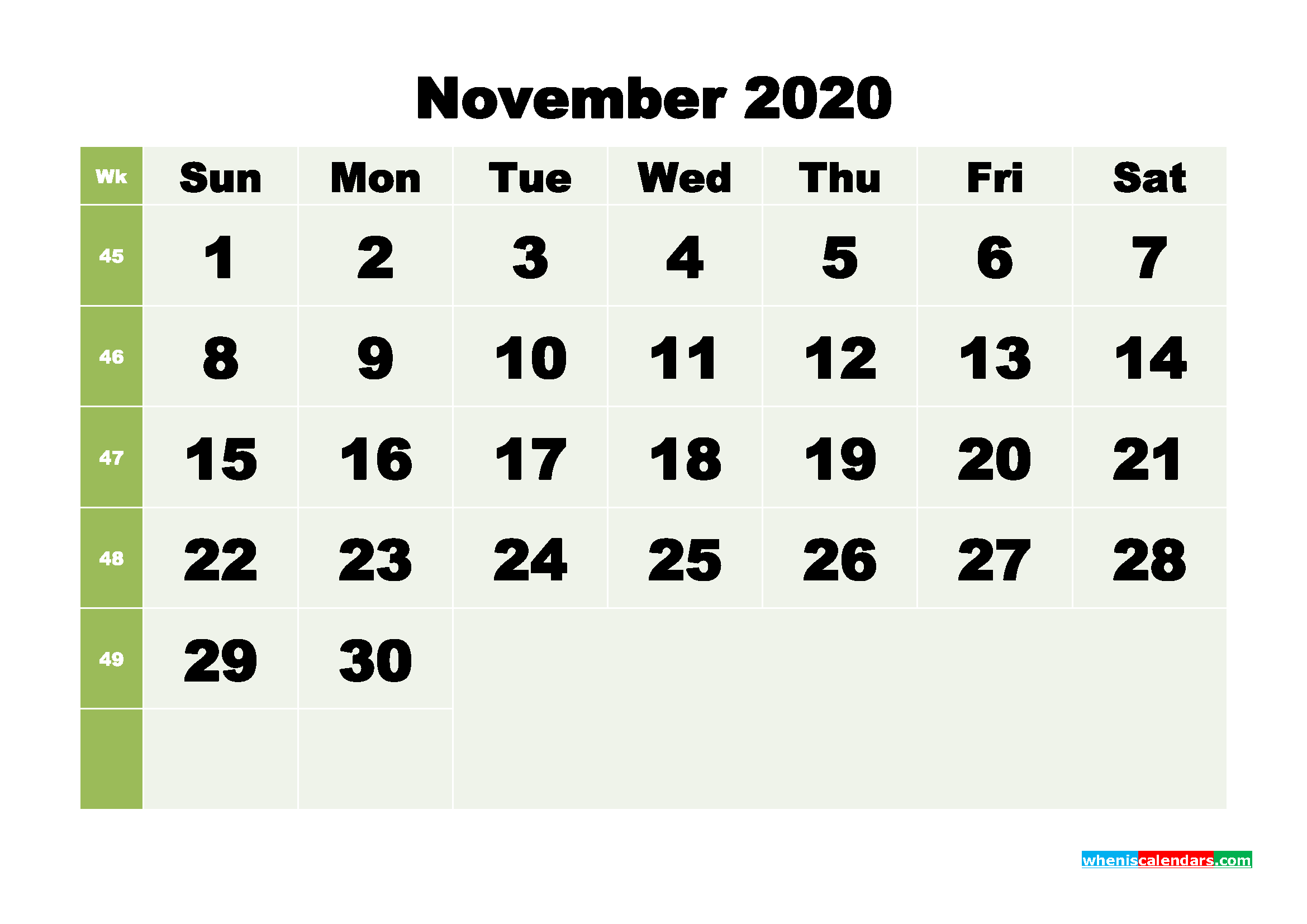 Free Blank Calendar November 2020 Printable - No.m20b263