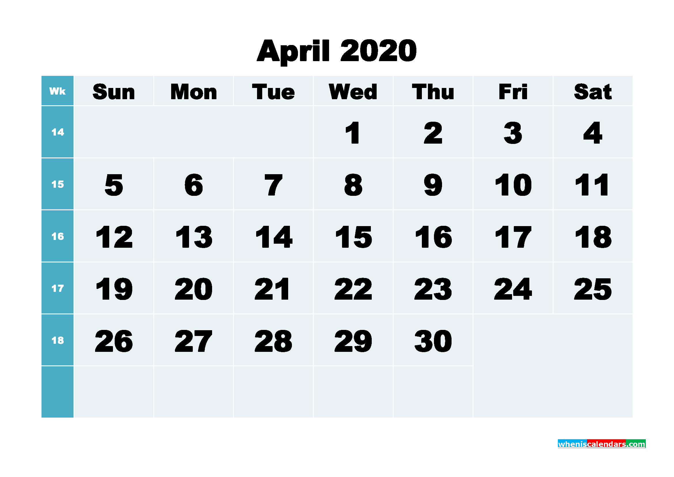 April 2020 Blank Calendar Printable - No.m20b280