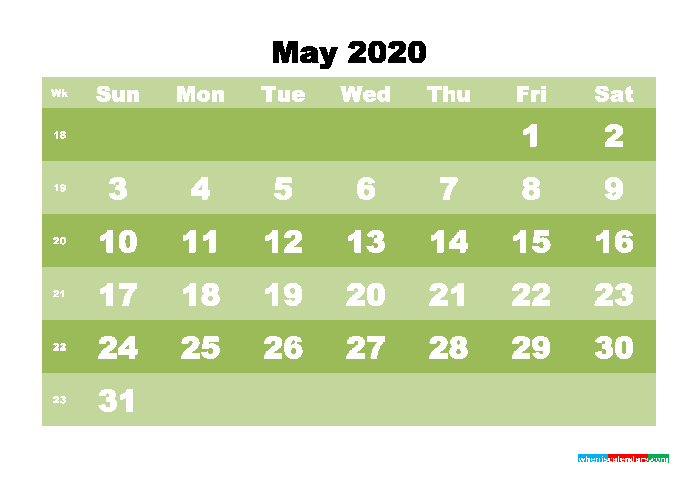 Free Blank Calendar May 2020 Printable - No.m20b545