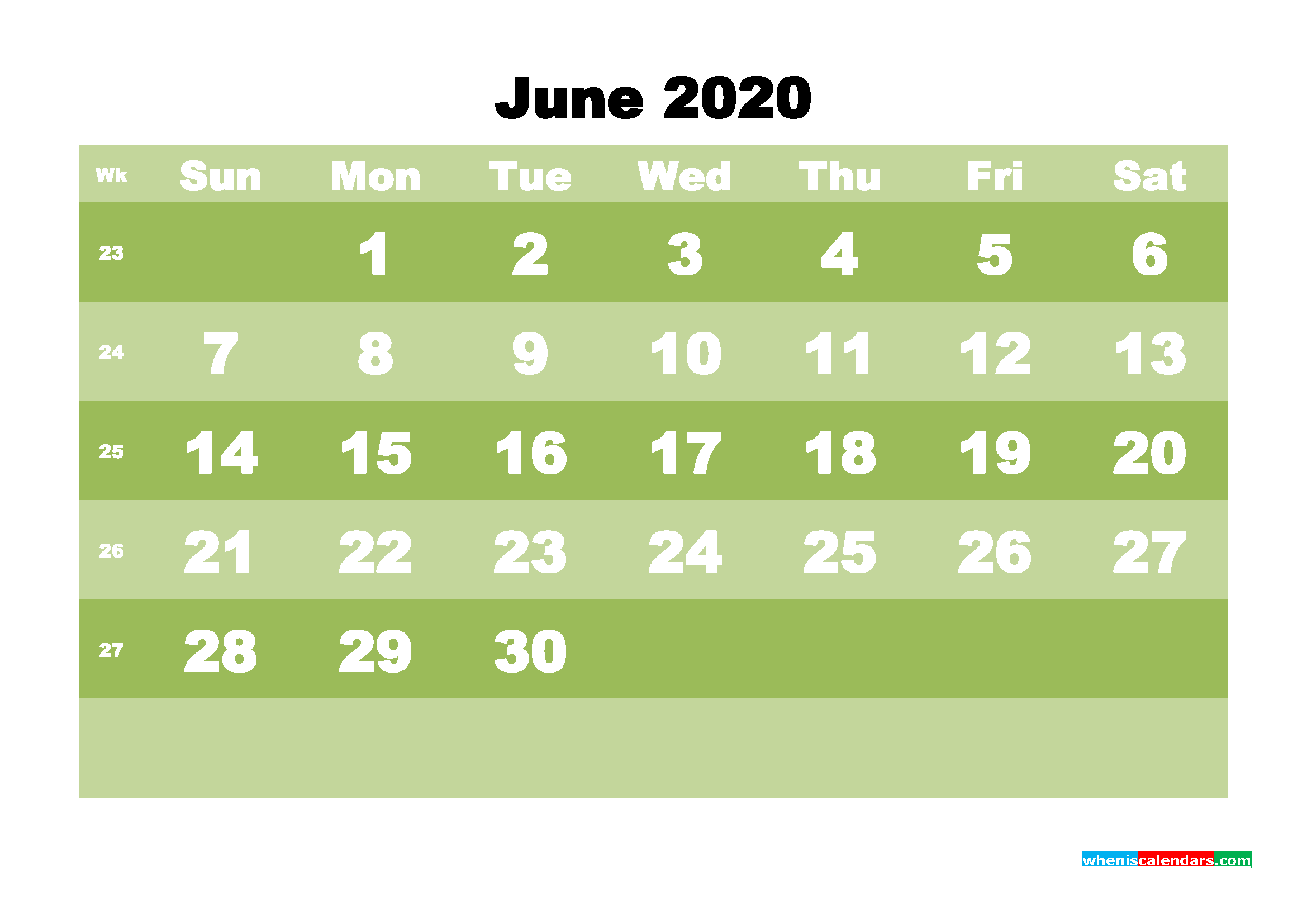 Free Blank Calendar June 2020 Printable - No.m20b546
