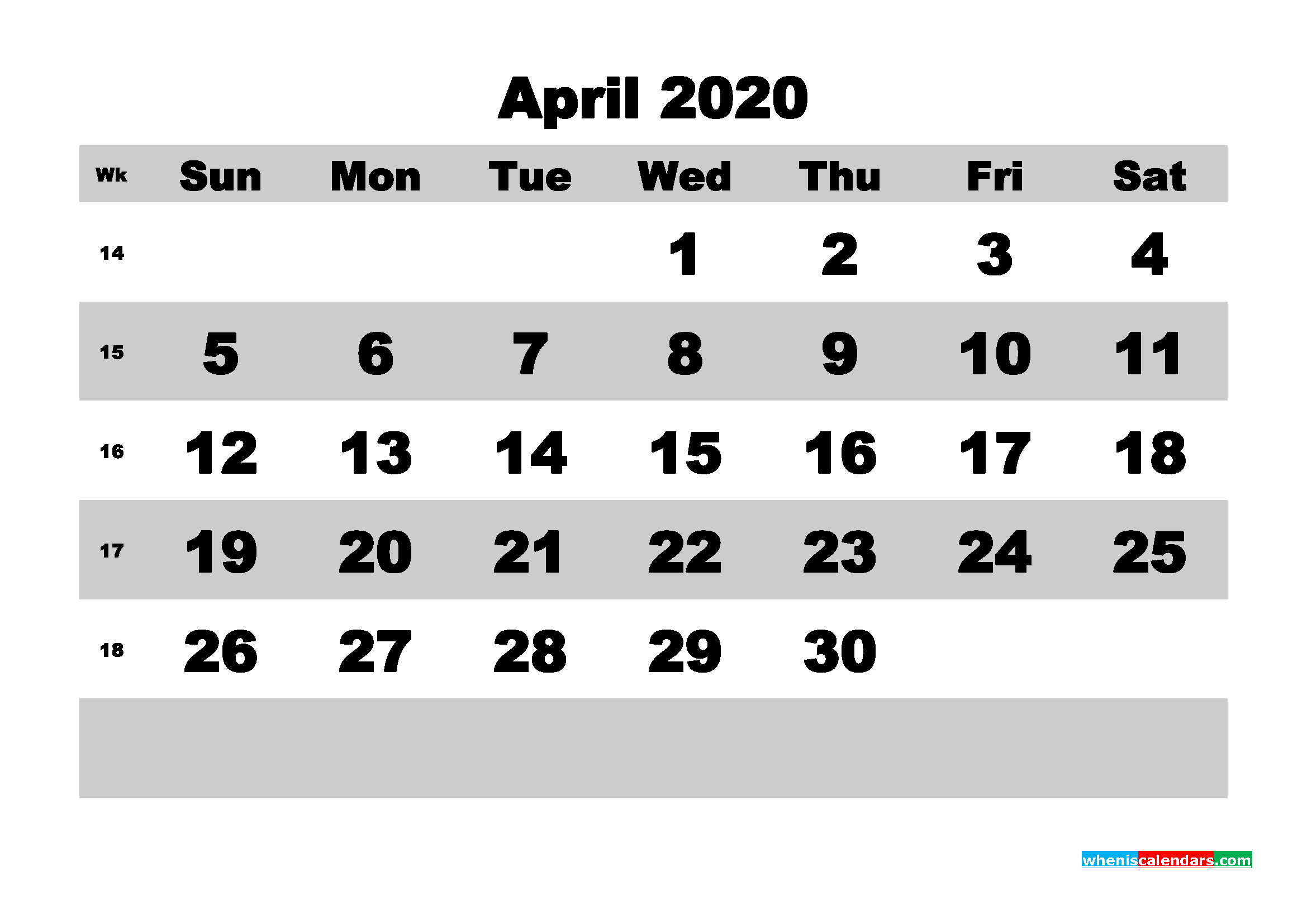 April 2020 Monthly Calendar Template Word