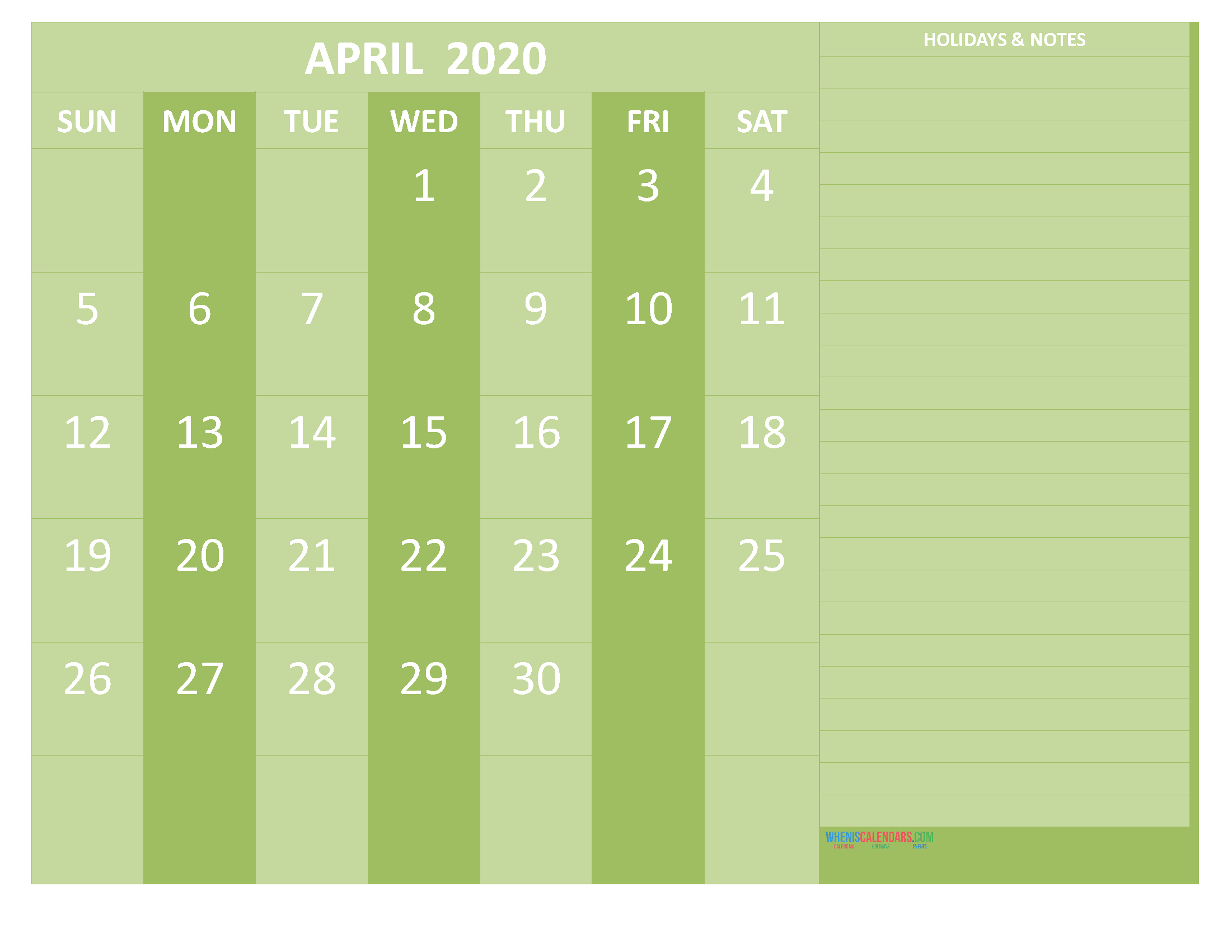 April 2020 Calendar with Holidays Word, PDF