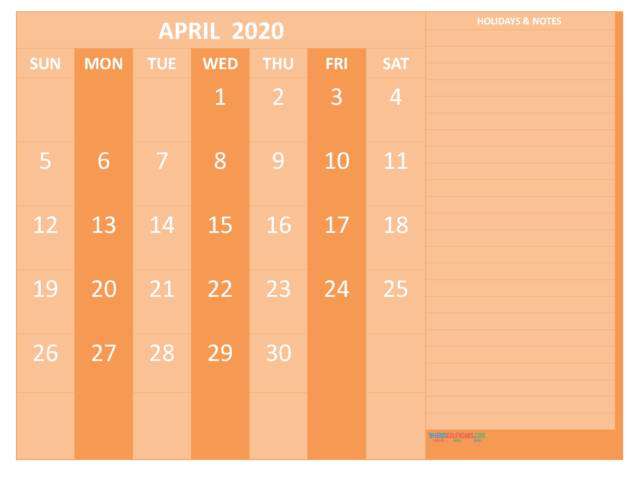 Free Printable 2020 Monthly Calendar with Holidays April