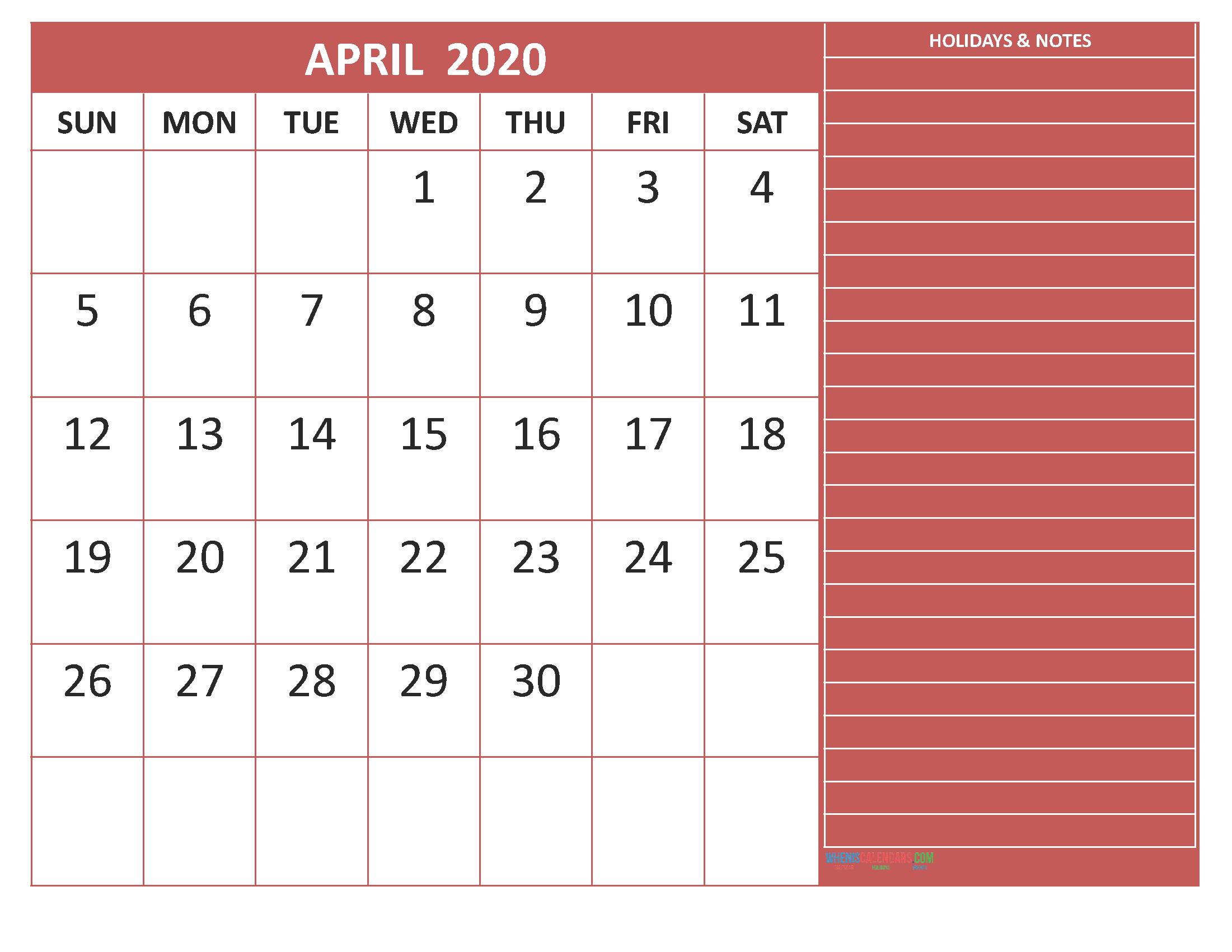 Free April 2020 Monthly Calendar Template Word