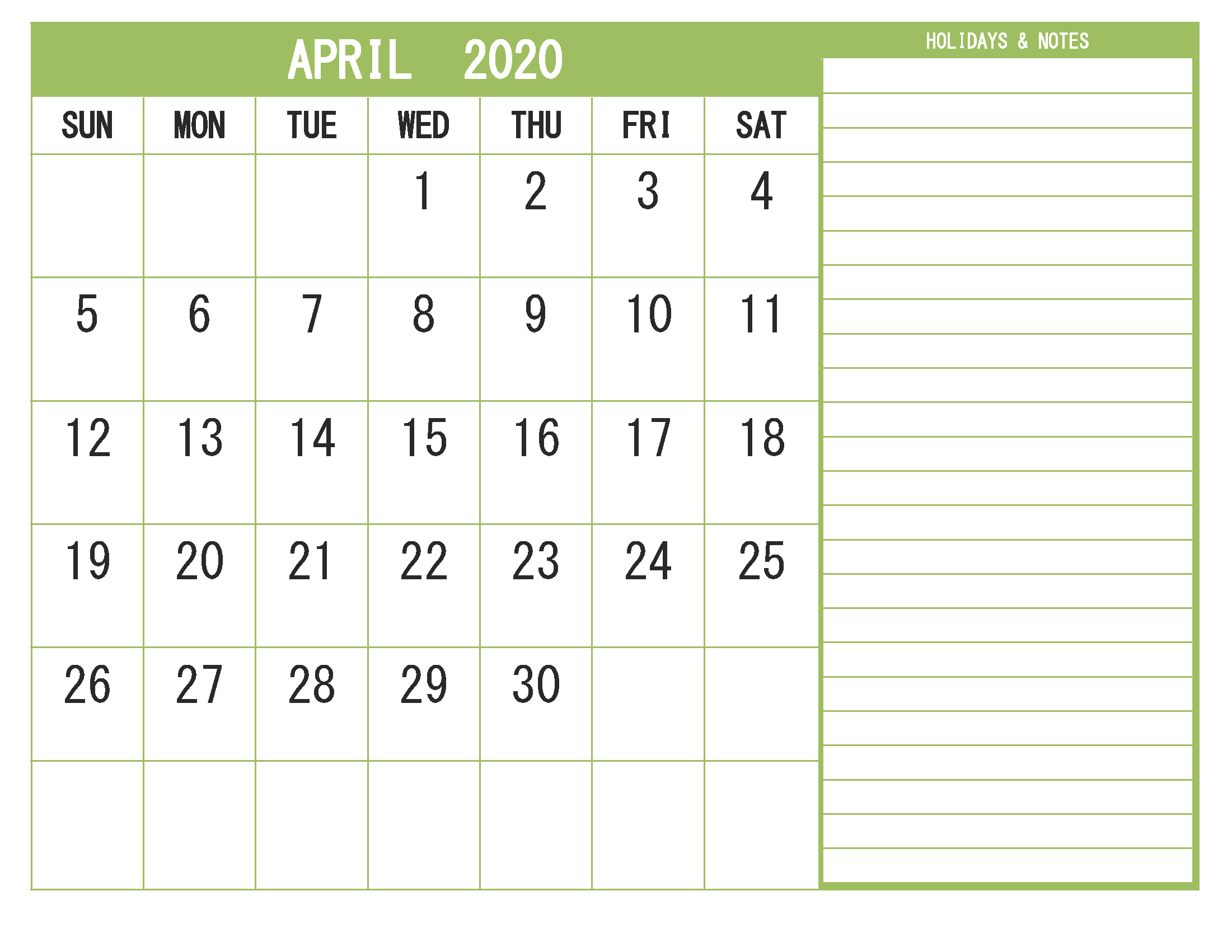 Free April 2020 Monthly Calendar Template Word