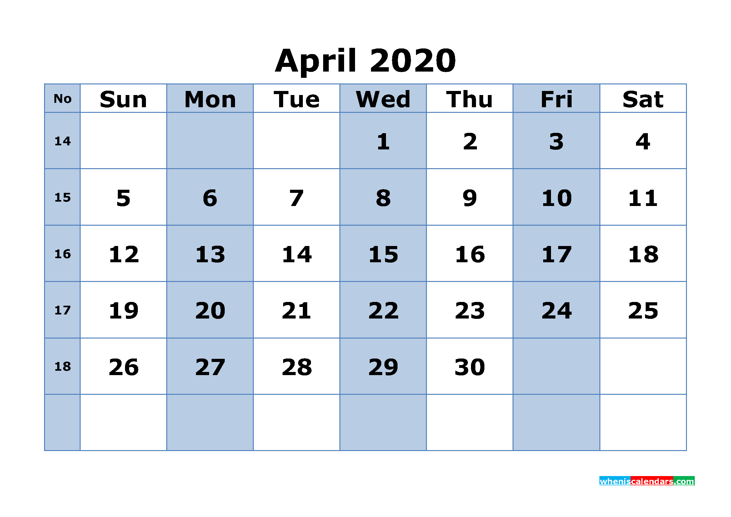 Free Printable April 2020 Calendar Word, PDF