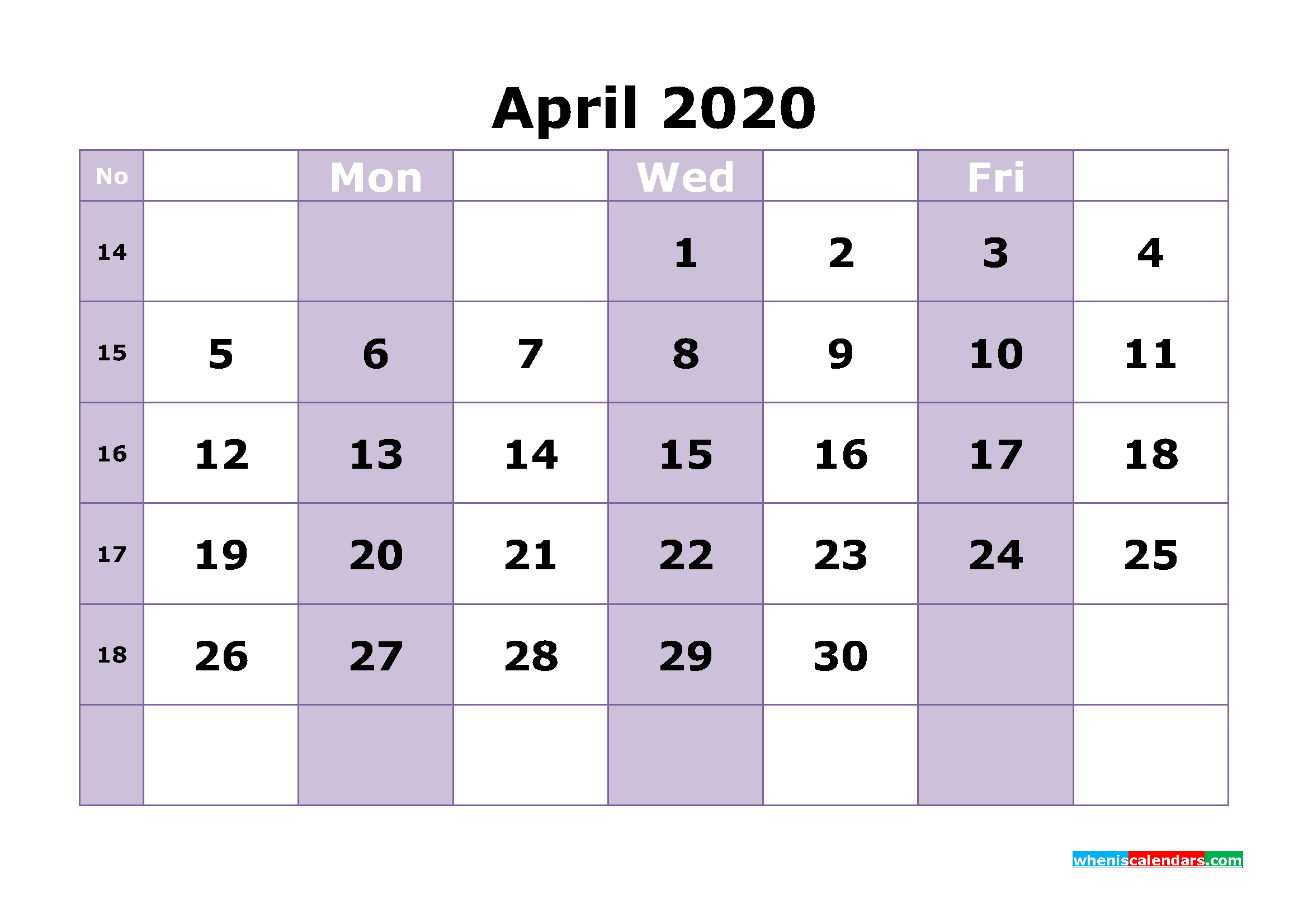 Free Printable April 2020 Calendar Template Word