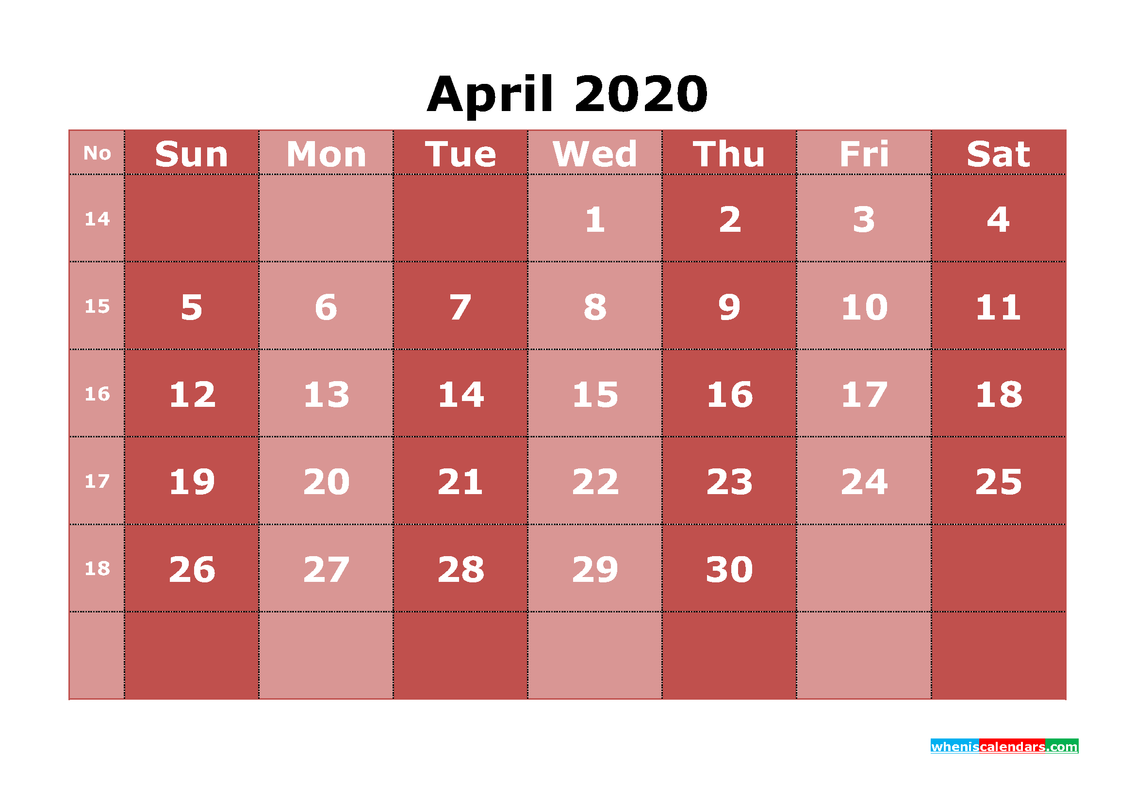 Free Printable April 2020 Calendar Templates
