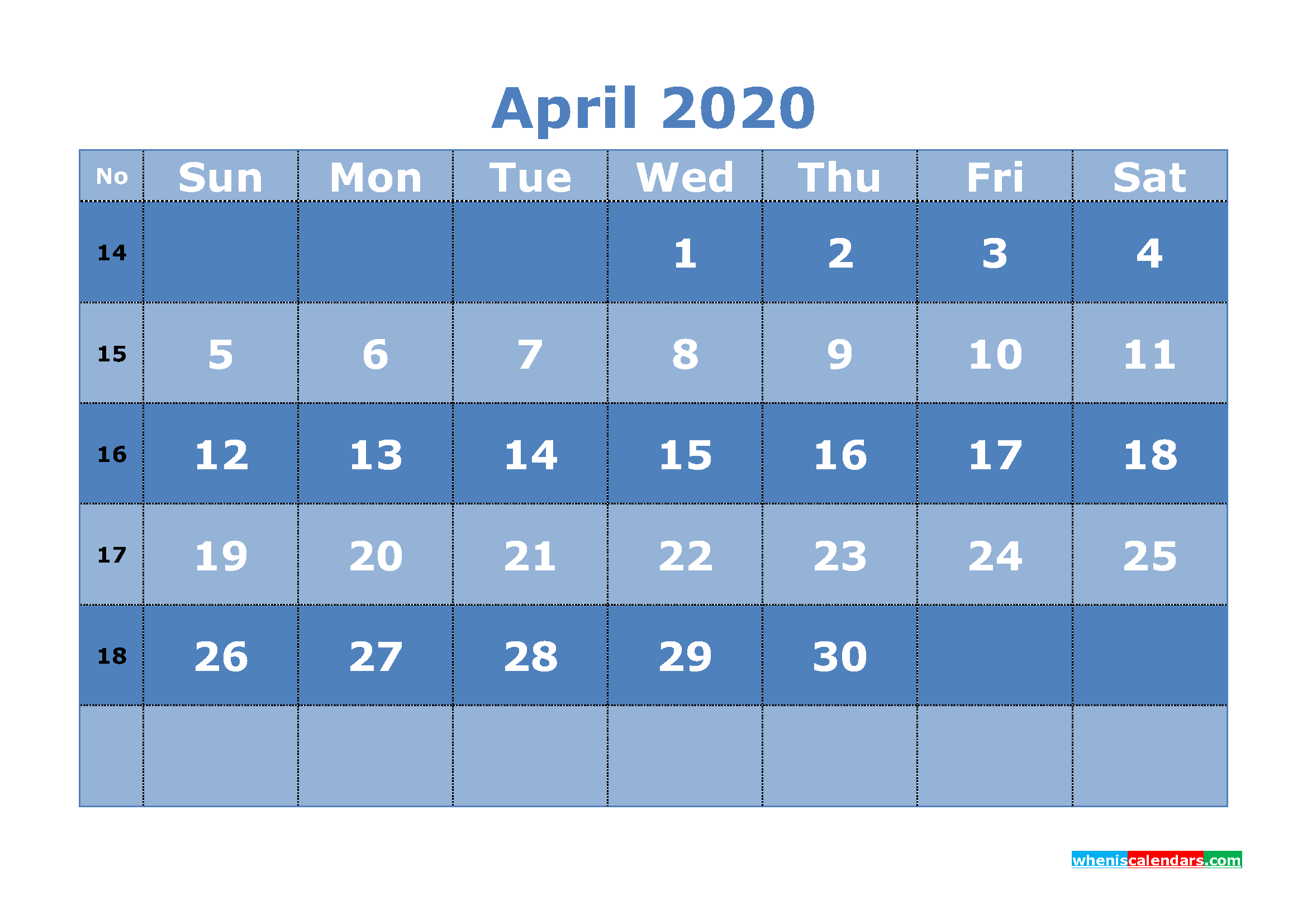 Printable April 2020 Calendar Template Word, PDF