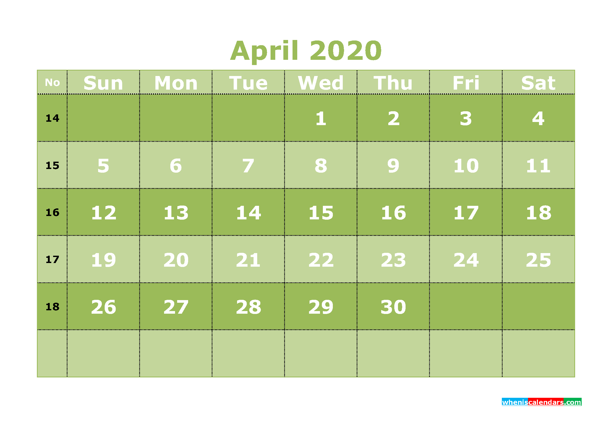Free Printable April 2020 Calendar Word, PDF
